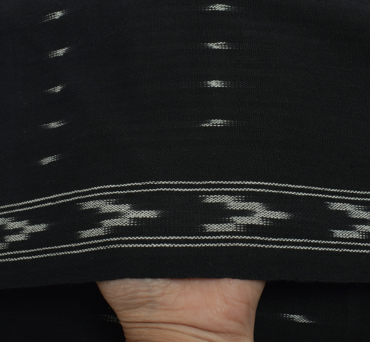 Sushila Vintage Black Dupatta 100% Pure Cotton Hand Woven Ikkat Long Stole Wrap