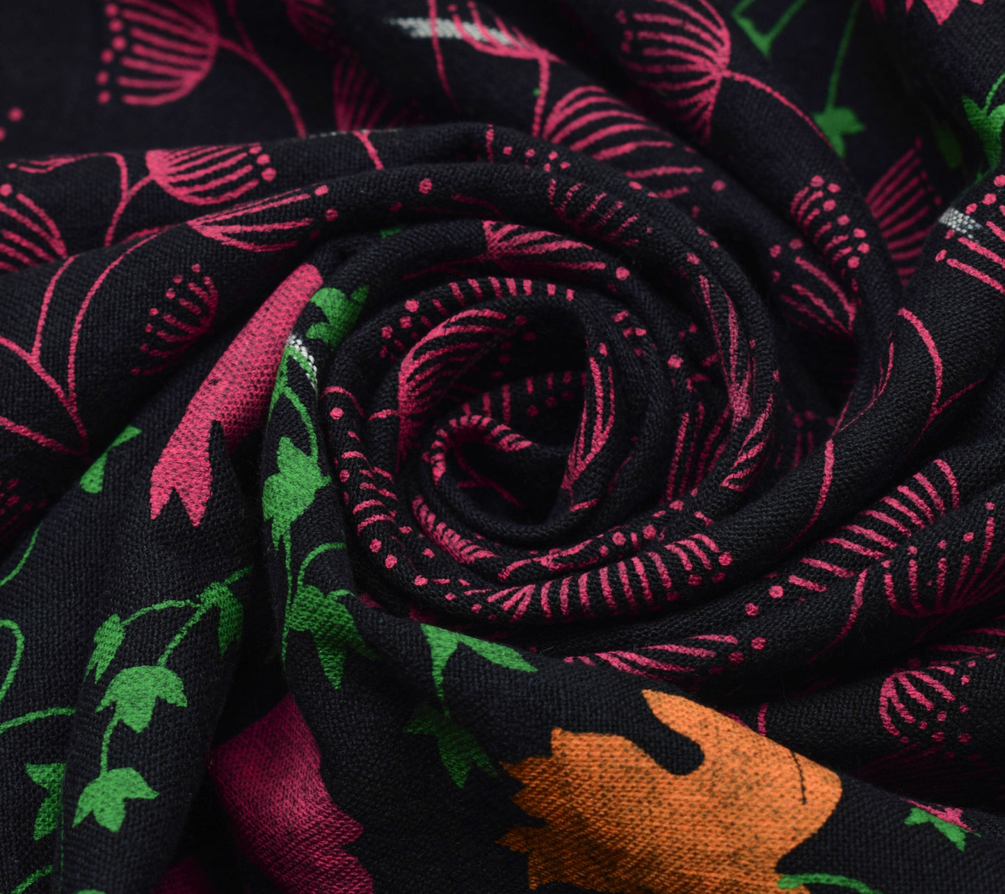 Sushila Vintage Black Dupatta 100% Pure Cotton Hand Woven Ikkat Long Stole Wrap