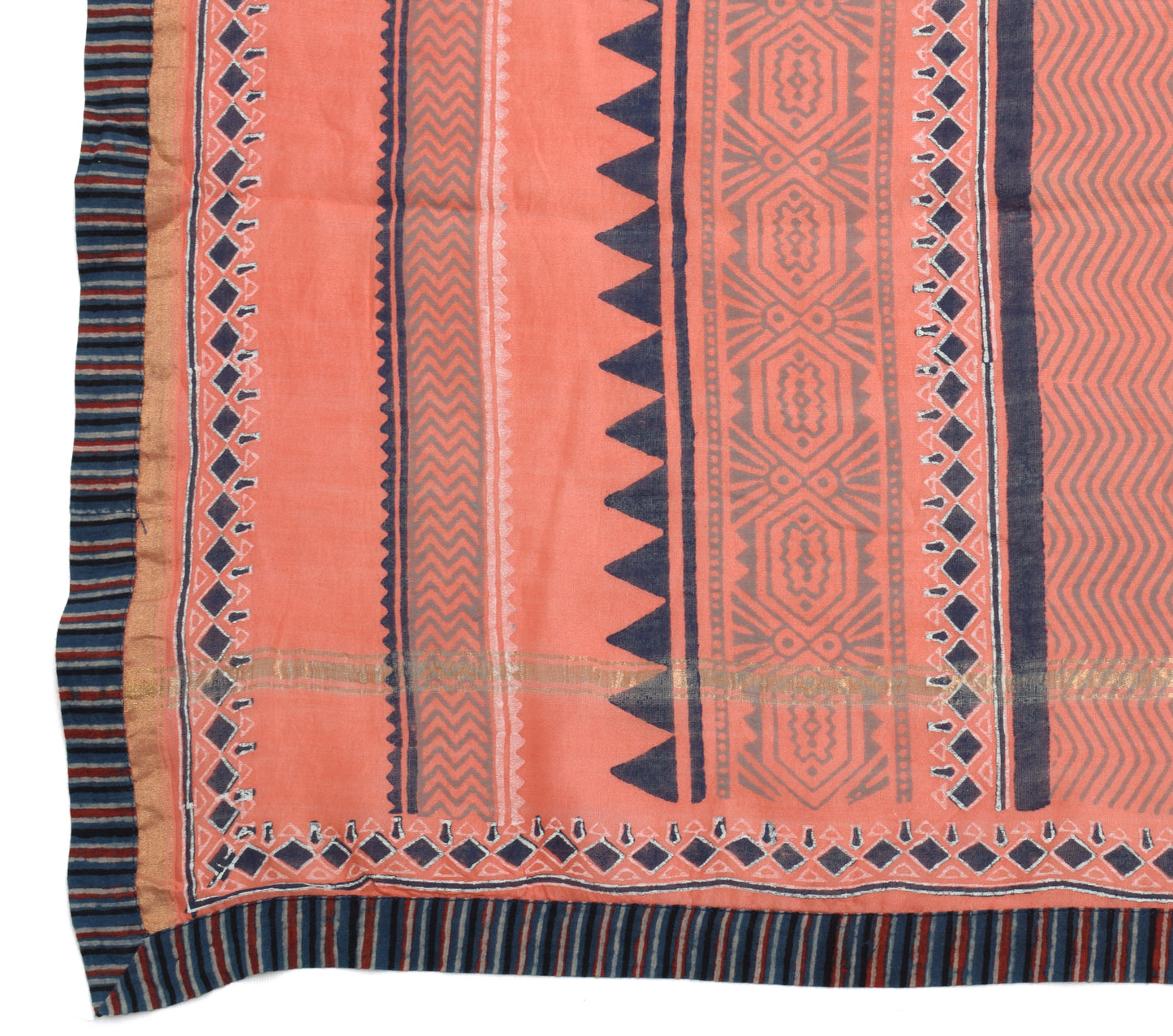 Sushila Vintage Peach Dupatta 100% Pure Silk Hand Block Printed Long Stole Wrap