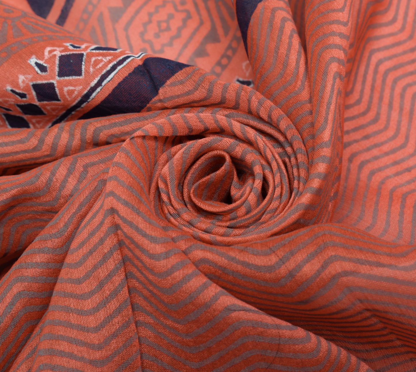 Sushila Vintage Peach Dupatta 100% Pure Silk Hand Block Printed Long Stole Wrap