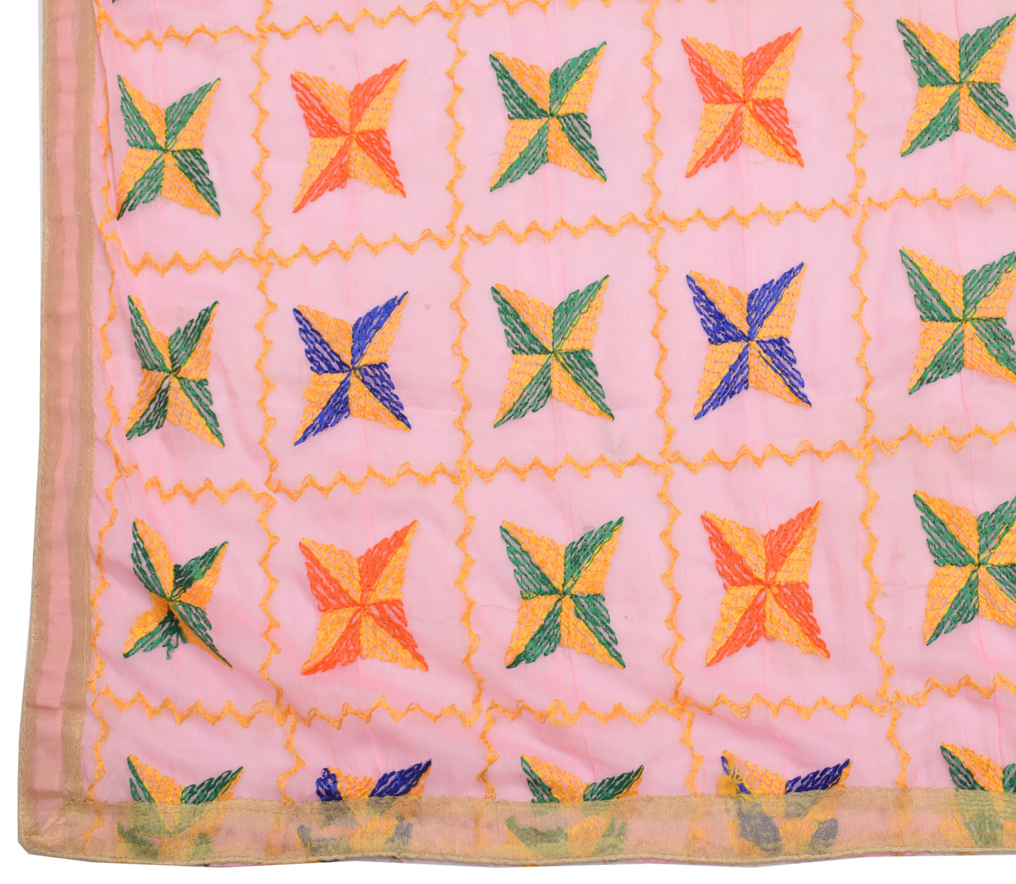 Sushila Vintage Pink Dupatta Blend Chiffon Silk Phulkari Embroidered Long Stole