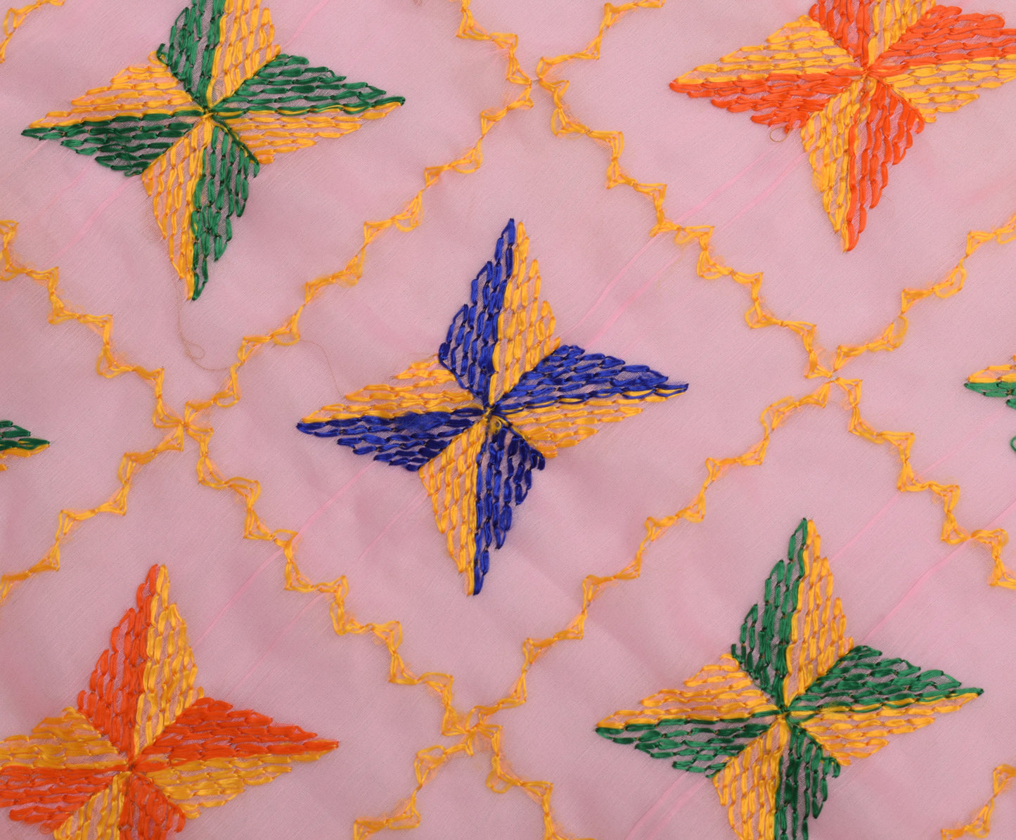 Sushila Vintage Pink Dupatta Blend Chiffon Silk Phulkari Embroidered Long Stole