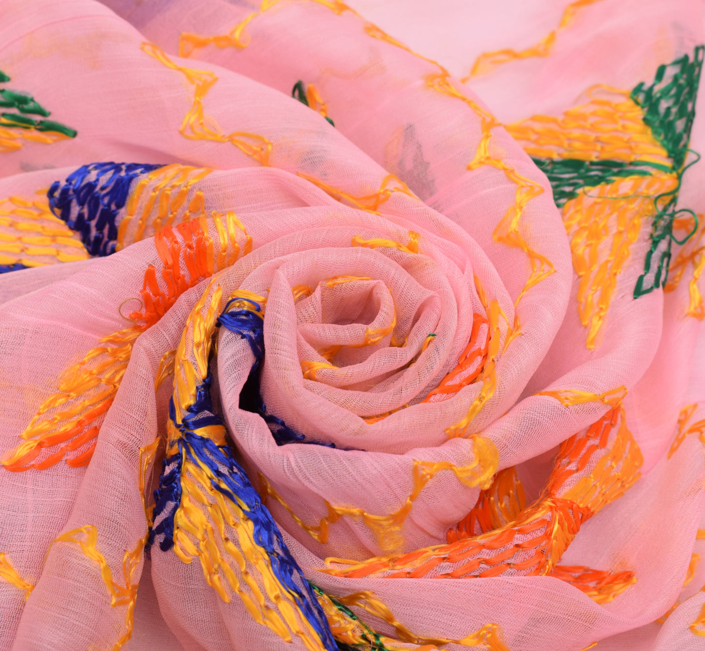 Sushila Vintage Pink Dupatta Blend Chiffon Silk Phulkari Embroidered Long Stole