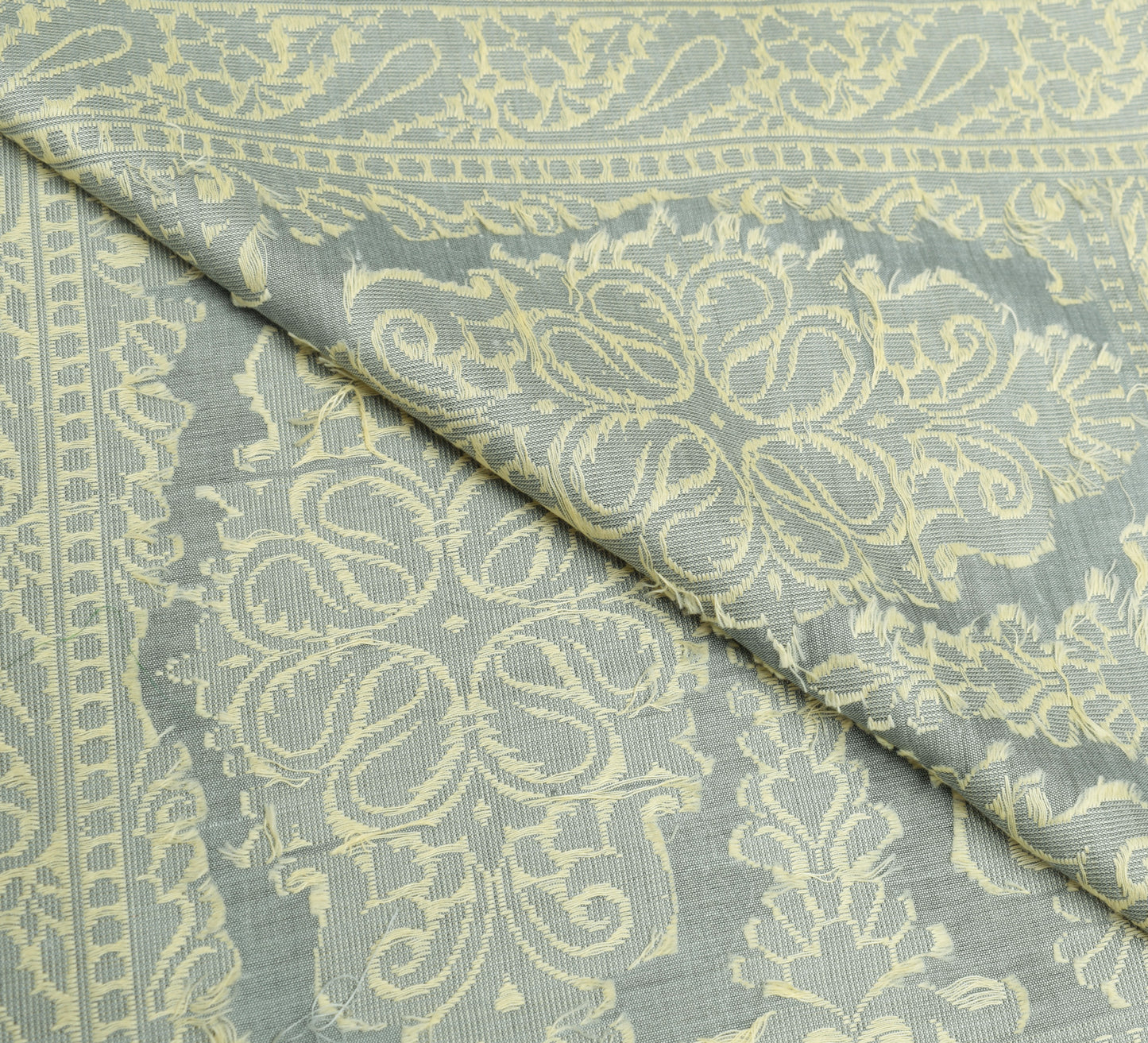 Sushila Vintage Gray Indian Dupatta Blend Silk All Over Woven Floral Long Stole