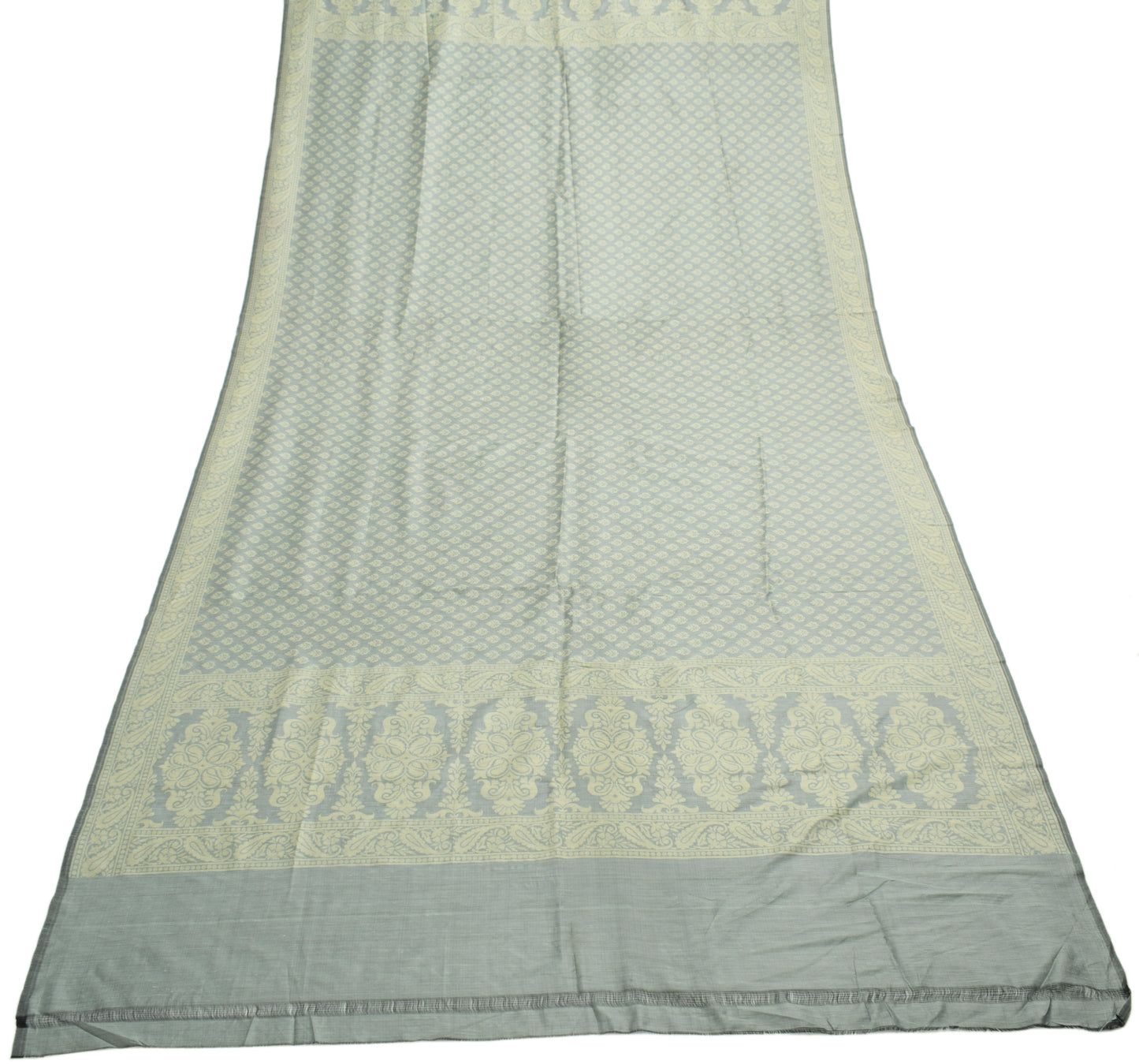 Sushila Vintage Gray Indian Dupatta Blend Silk All Over Woven Floral Long Stole