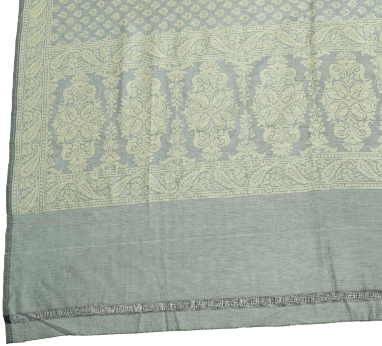 Sushila Vintage Gray Indian Dupatta Blend Silk All Over Woven Floral Long Stole