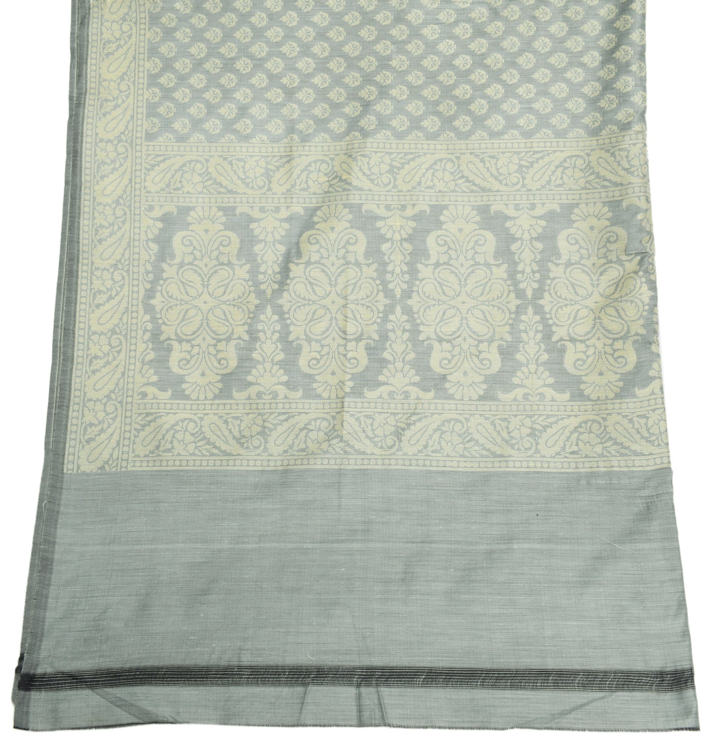 Sushila Vintage Gray Indian Dupatta Blend Silk All Over Woven Floral Long Stole