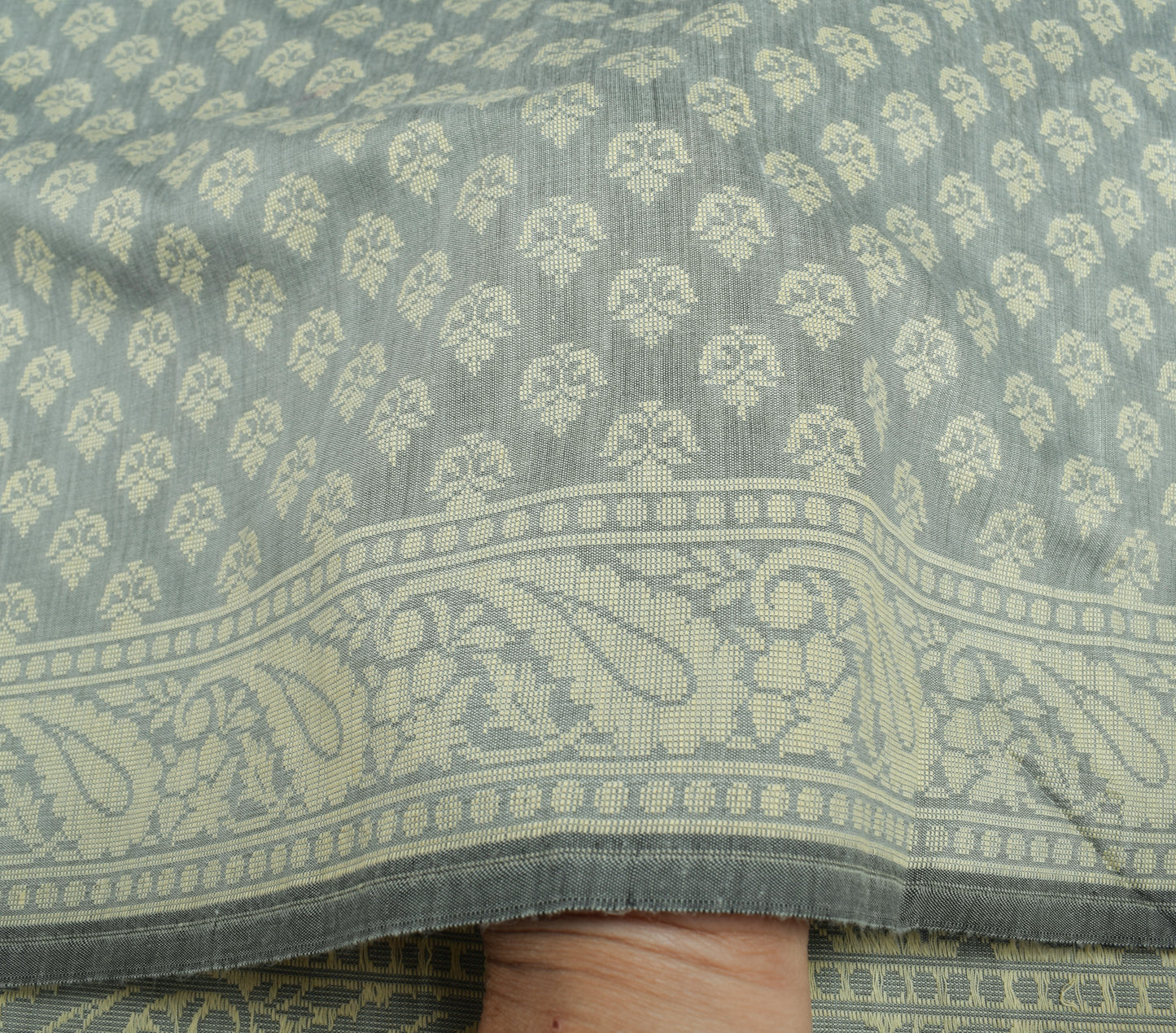 Sushila Vintage Gray Indian Dupatta Blend Silk All Over Woven Floral Long Stole