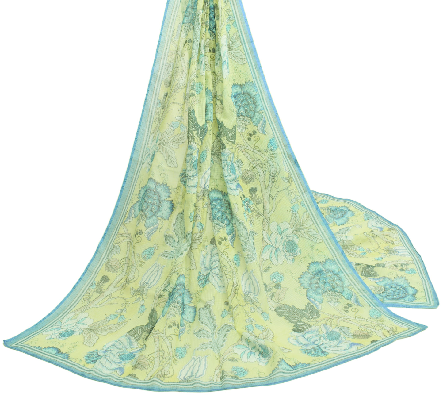 Sushila Vintage Yellow Dupatta 100% Pure Cotton Printed Floral Long Stole Hijab