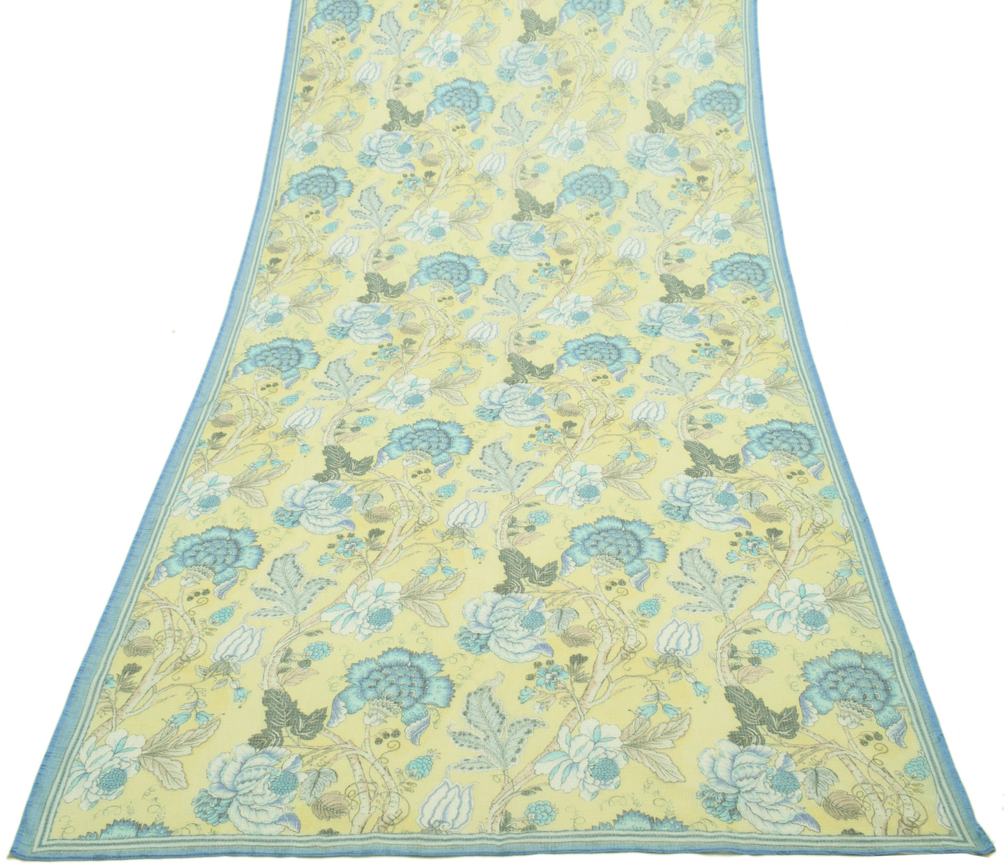 Sushila Vintage Yellow Dupatta 100% Pure Cotton Printed Floral Long Stole Hijab