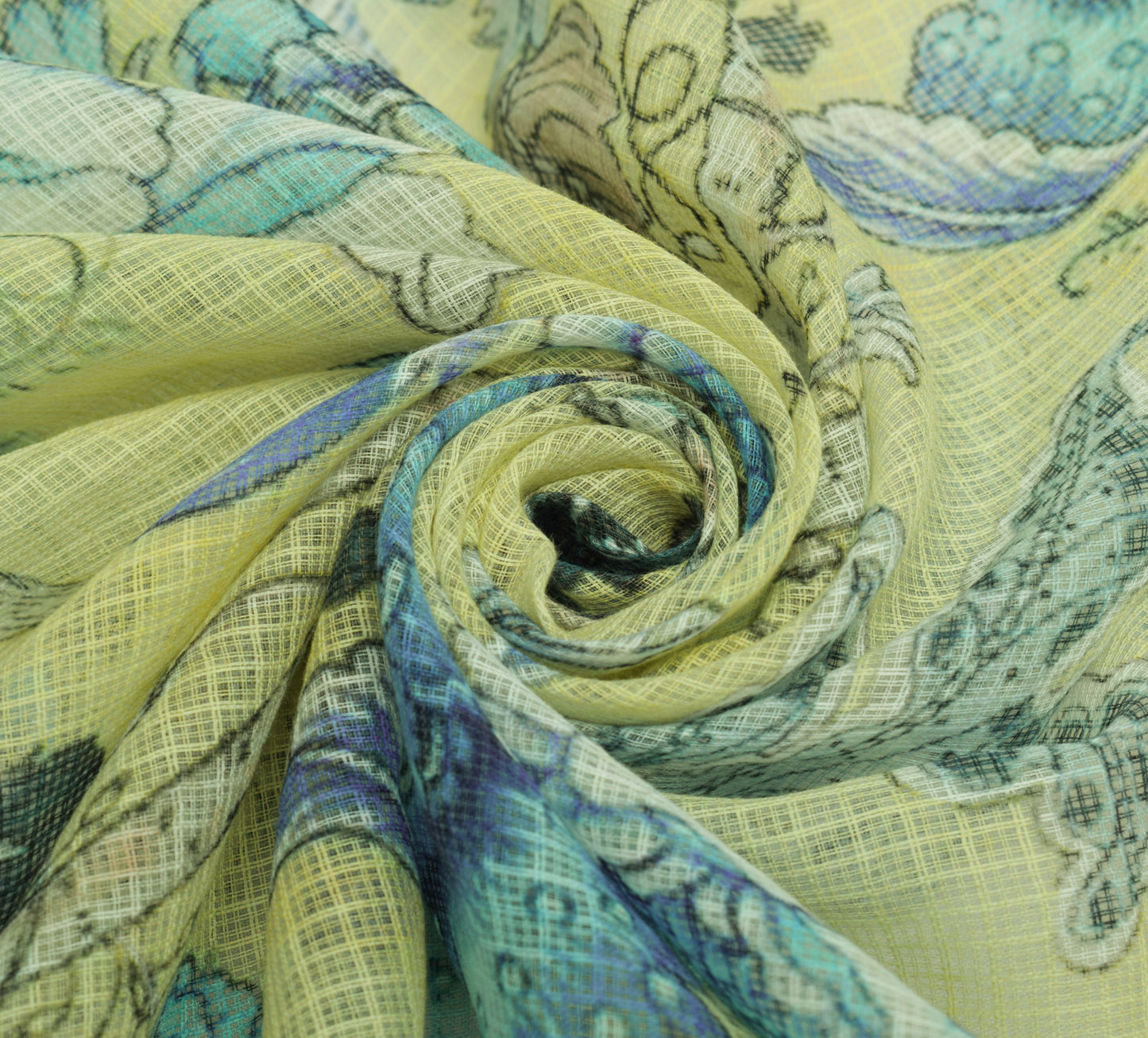 Sushila Vintage Yellow Dupatta 100% Pure Cotton Printed Floral Long Stole Hijab
