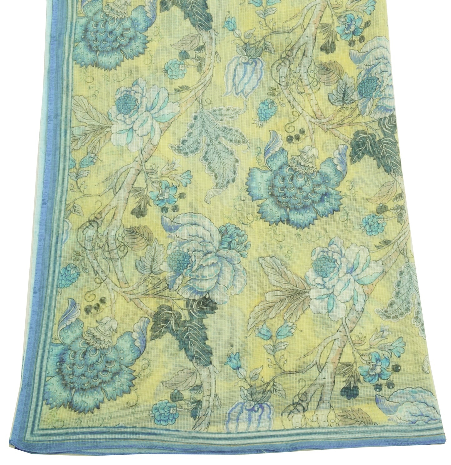 Sushila Vintage Yellow Dupatta 100% Pure Cotton Printed Floral Long Stole Hijab