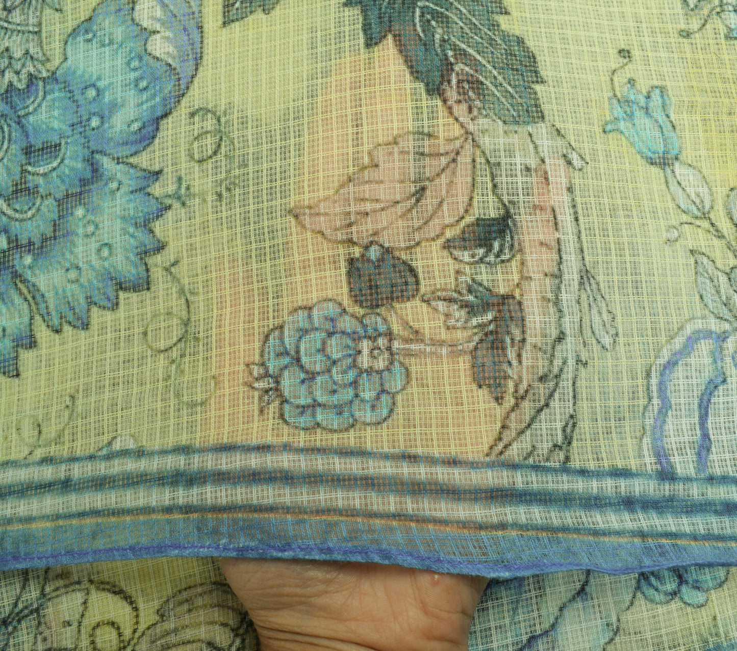 Sushila Vintage Yellow Dupatta 100% Pure Cotton Printed Floral Long Stole Hijab