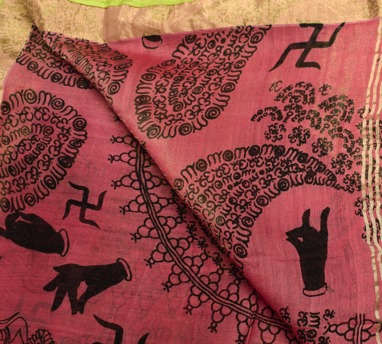 Sushila Vintage Cream Indian Dupatta Blend Cotton Humans Printed Long Stole Wrap