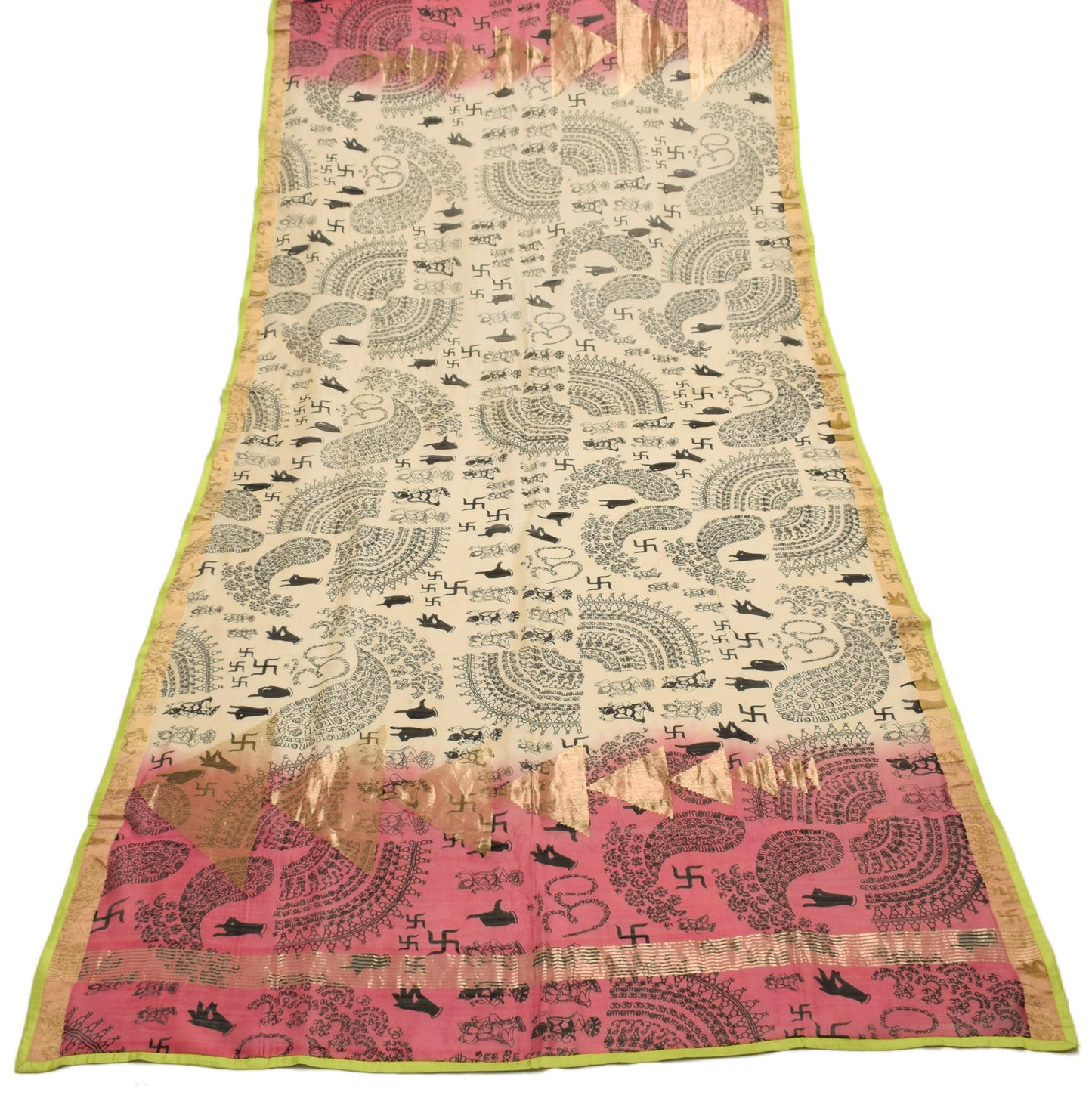 Sushila Vintage Cream Indian Dupatta Blend Cotton Humans Printed Long Stole Wrap