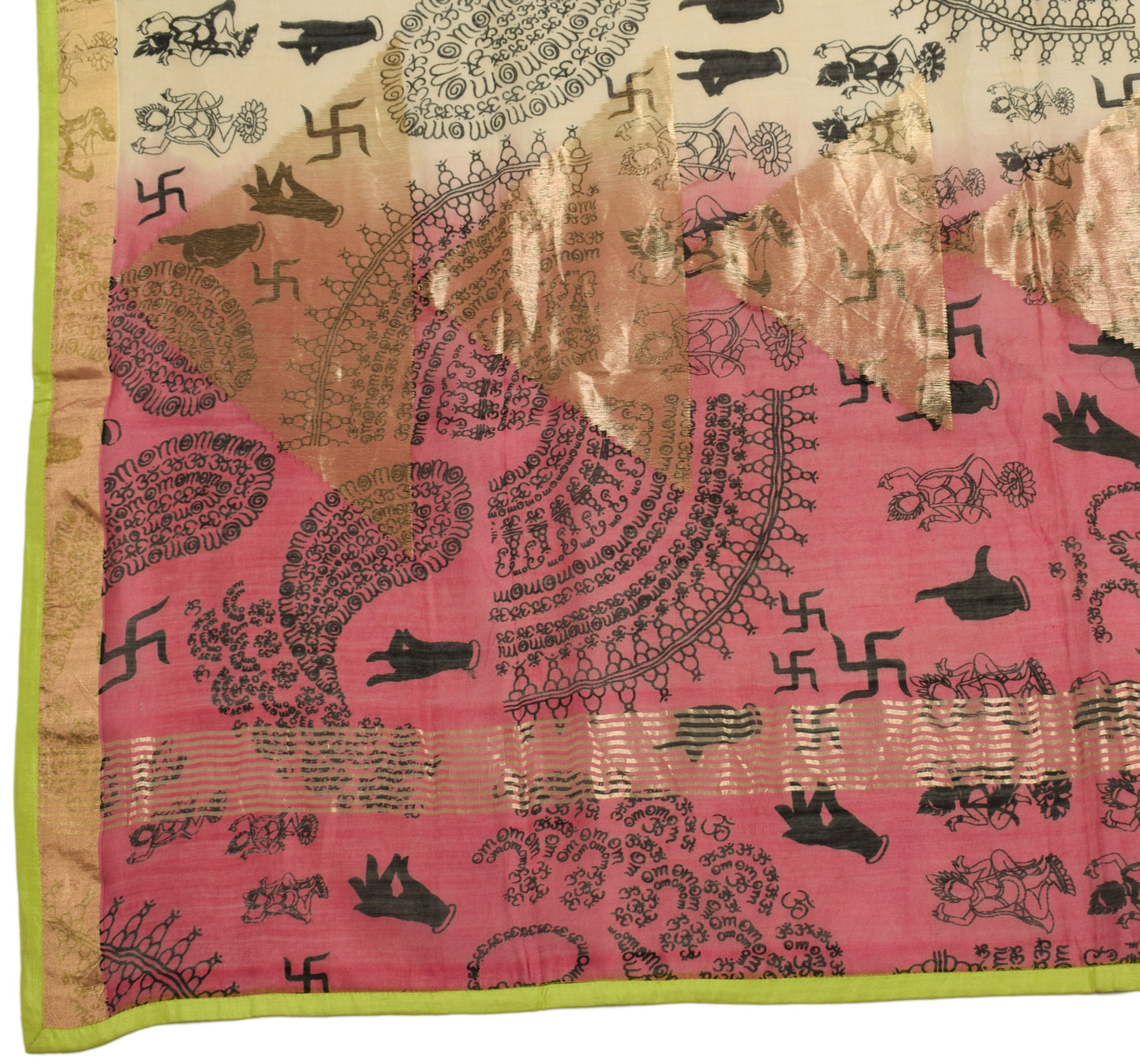 Sushila Vintage Cream Indian Dupatta Blend Cotton Humans Printed Long Stole Wrap