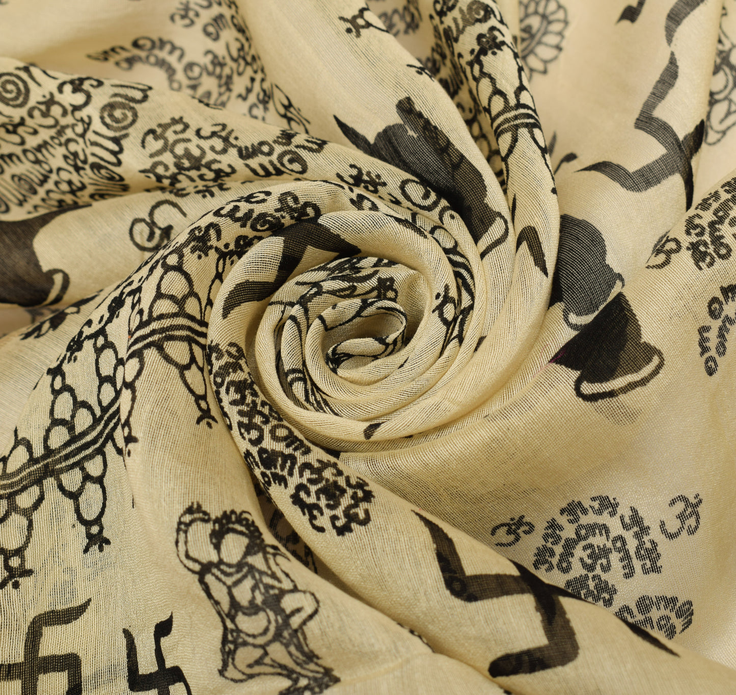 Sushila Vintage Cream Indian Dupatta Blend Cotton Humans Printed Long Stole Wrap