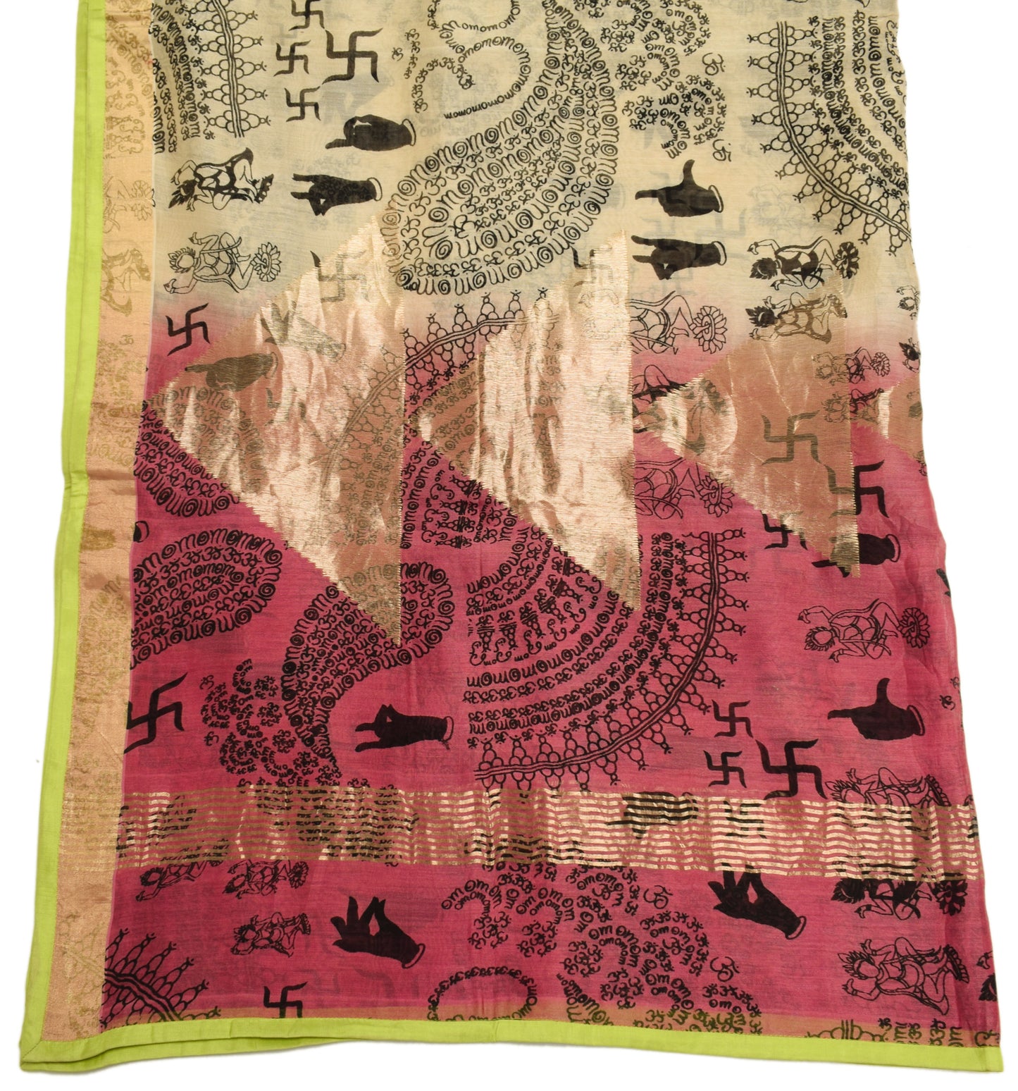 Sushila Vintage Cream Indian Dupatta Blend Cotton Humans Printed Long Stole Wrap