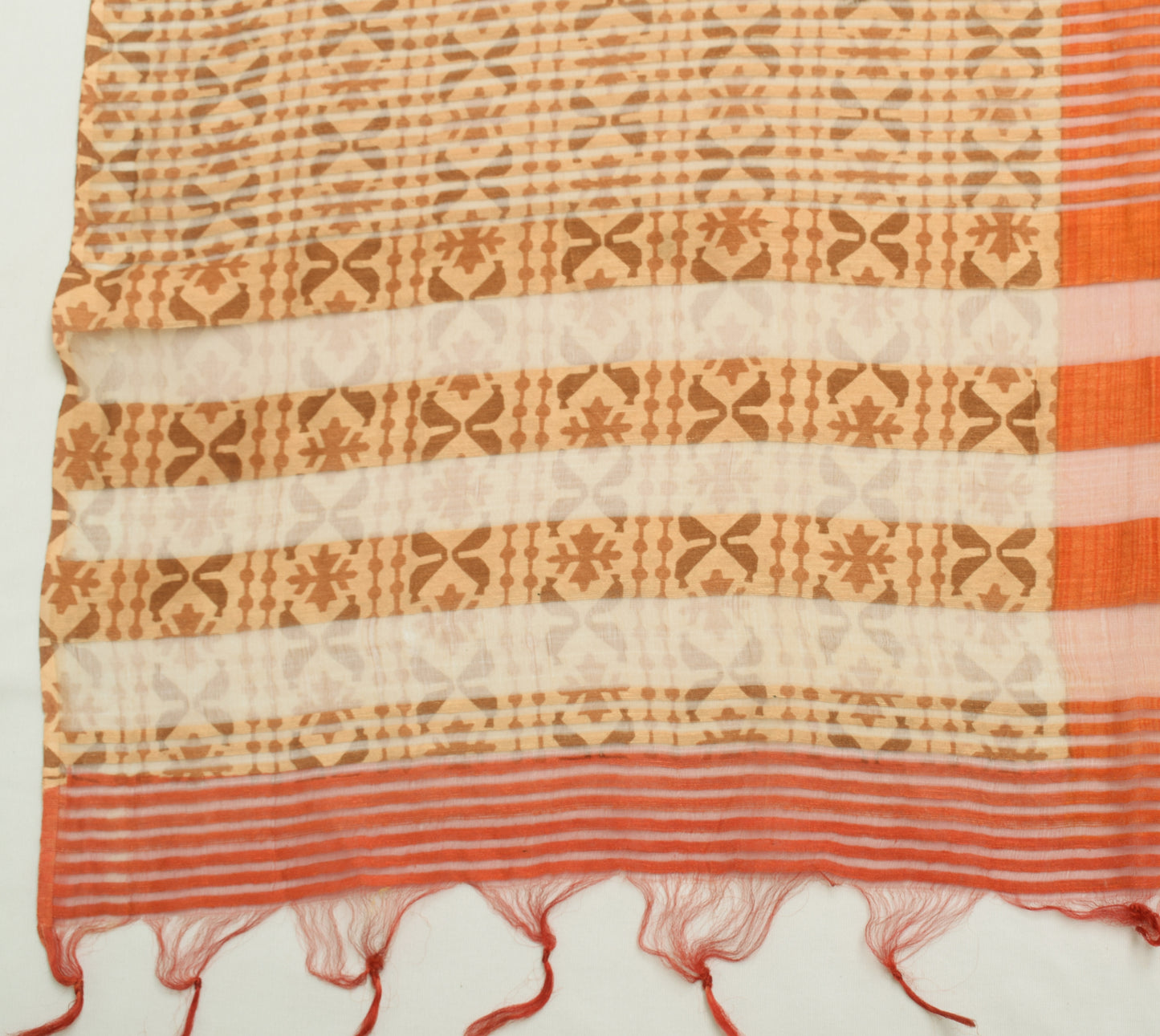 Sushila Vintage Indian Dupatta 100% Pure Silk Woven Strips Long Stole Veil Wrap