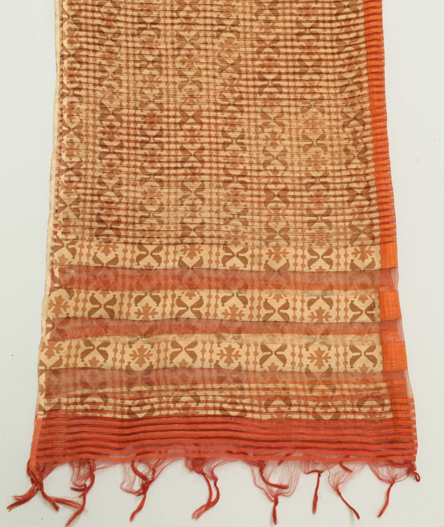 Sushila Vintage Indian Dupatta 100% Pure Silk Woven Strips Long Stole Veil Wrap