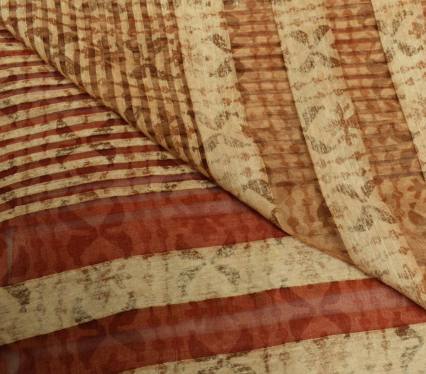 Sushila Vintage Indian Dupatta 100% Pure Silk Woven Strips Long Stole Veil Wrap