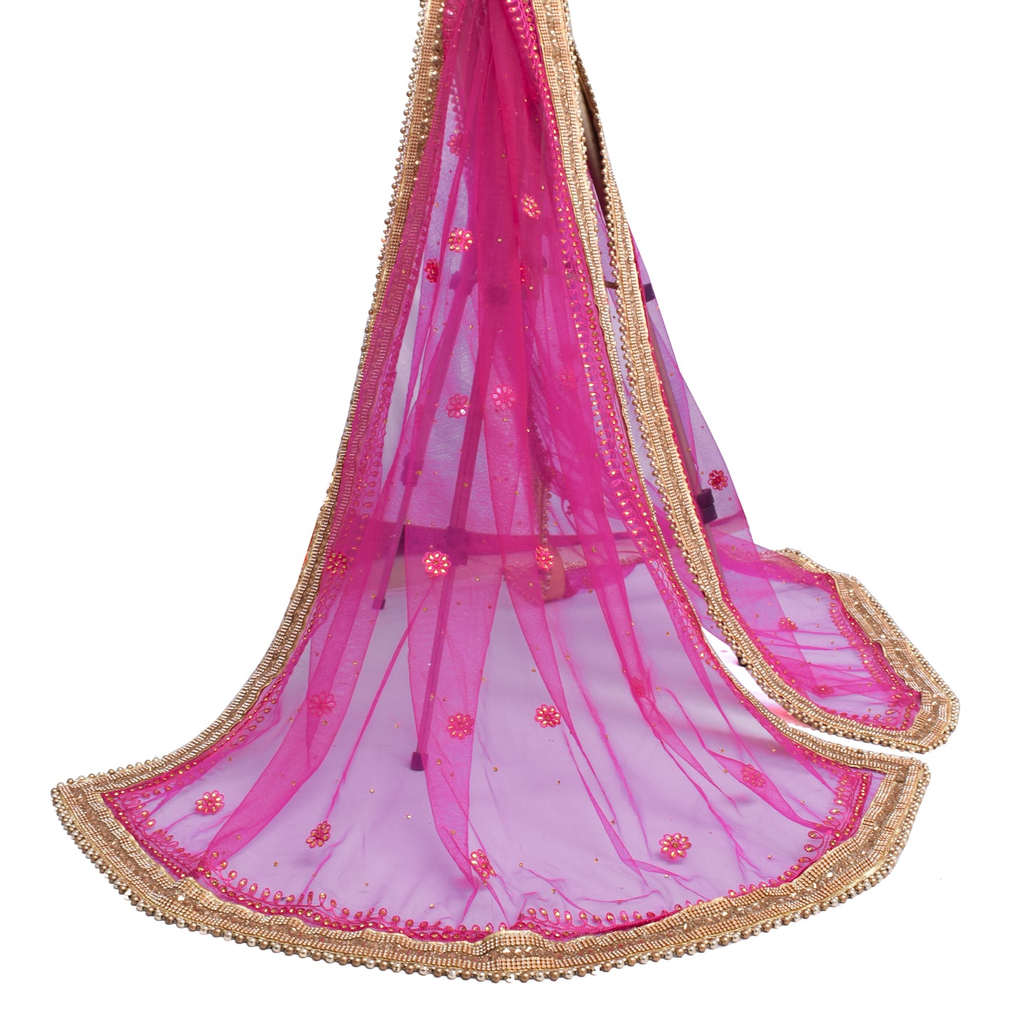 Sushila Vintage Magenta Net Heavy Border Dupatta Embroidered Floral Long Stole