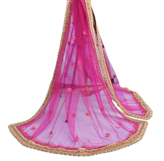 Sushila Vintage Magenta Net Heavy Border Dupatta Embroidered Floral Long Stole