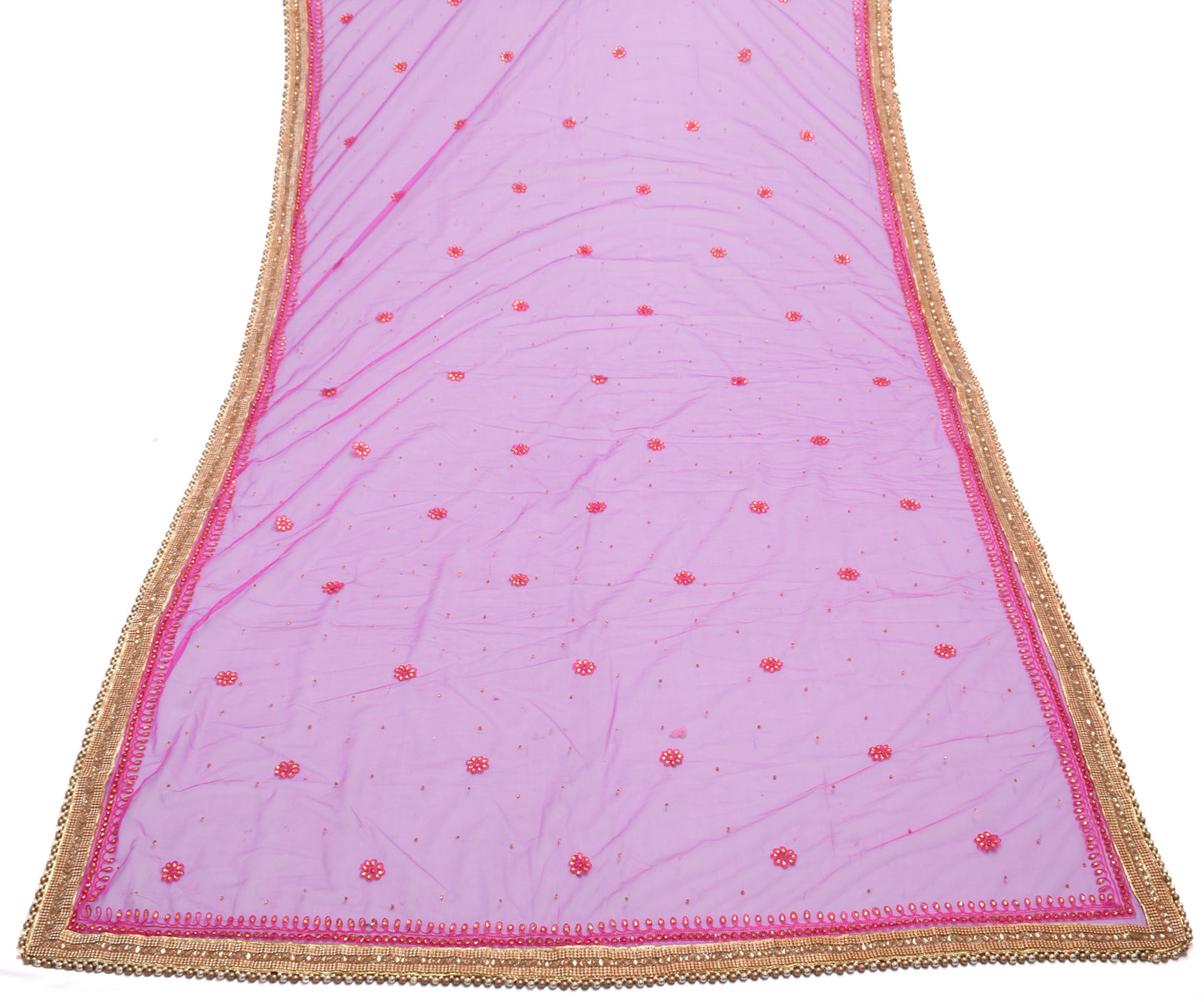 Sushila Vintage Magenta Net Heavy Border Dupatta Embroidered Floral Long Stole
