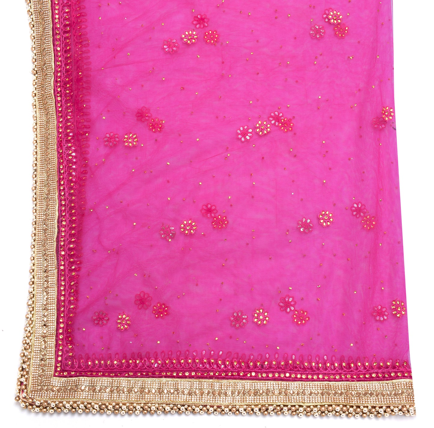 Sushila Vintage Magenta Net Heavy Border Dupatta Embroidered Floral Long Stole