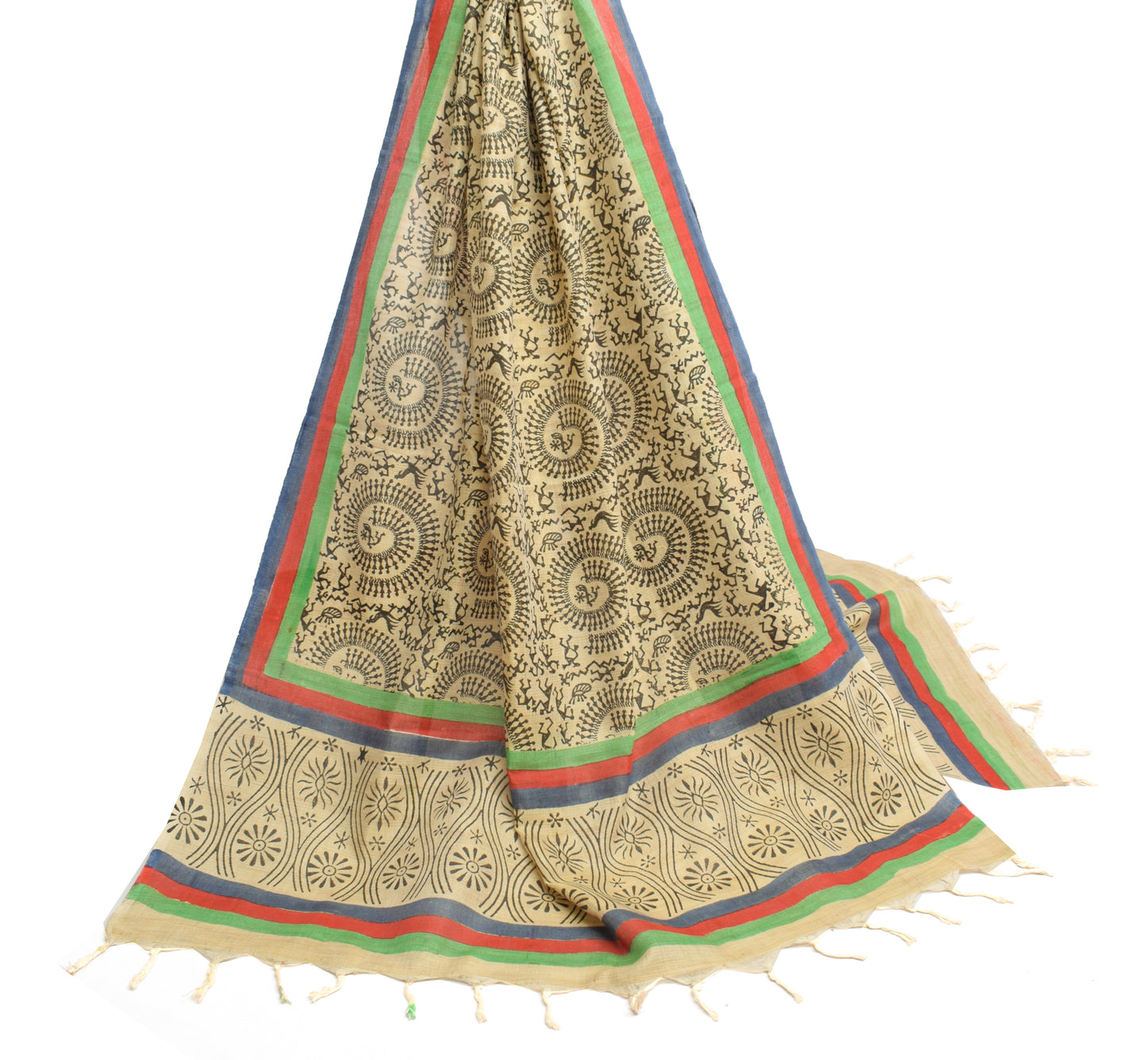 Sushila Vintage Cream Dupatta 100% Pure Cotton Bhagalpuri Printed Long Stole