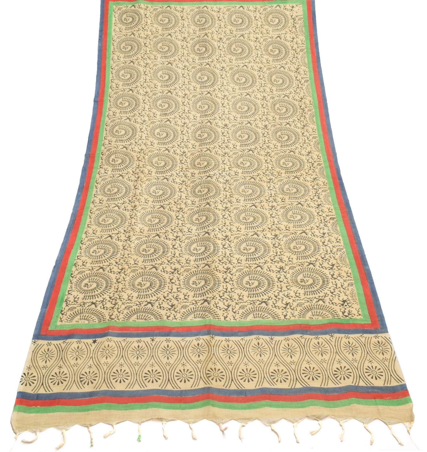 Sushila Vintage Cream Dupatta 100% Pure Cotton Bhagalpuri Printed Long Stole