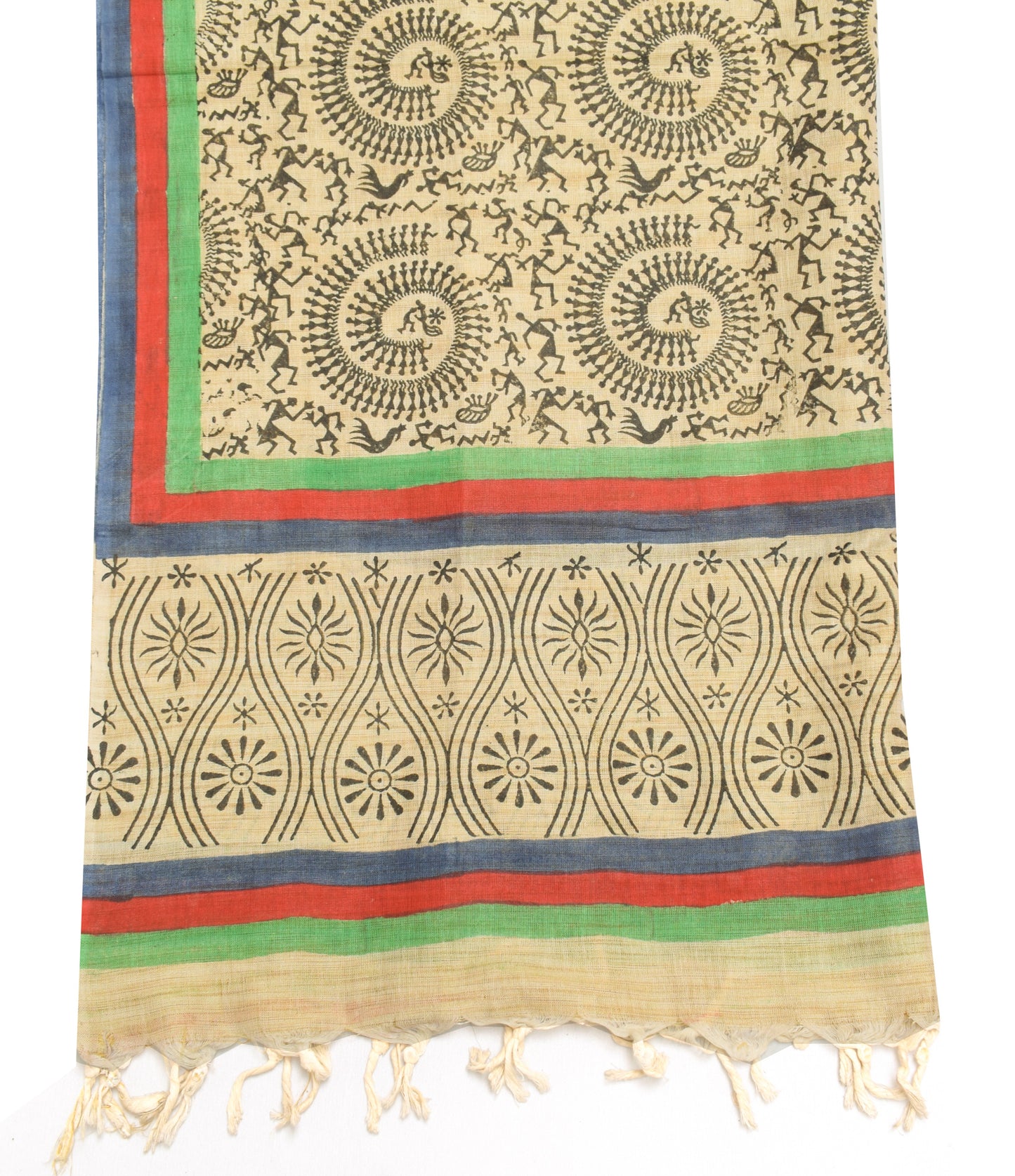 Sushila Vintage Cream Dupatta 100% Pure Cotton Bhagalpuri Printed Long Stole