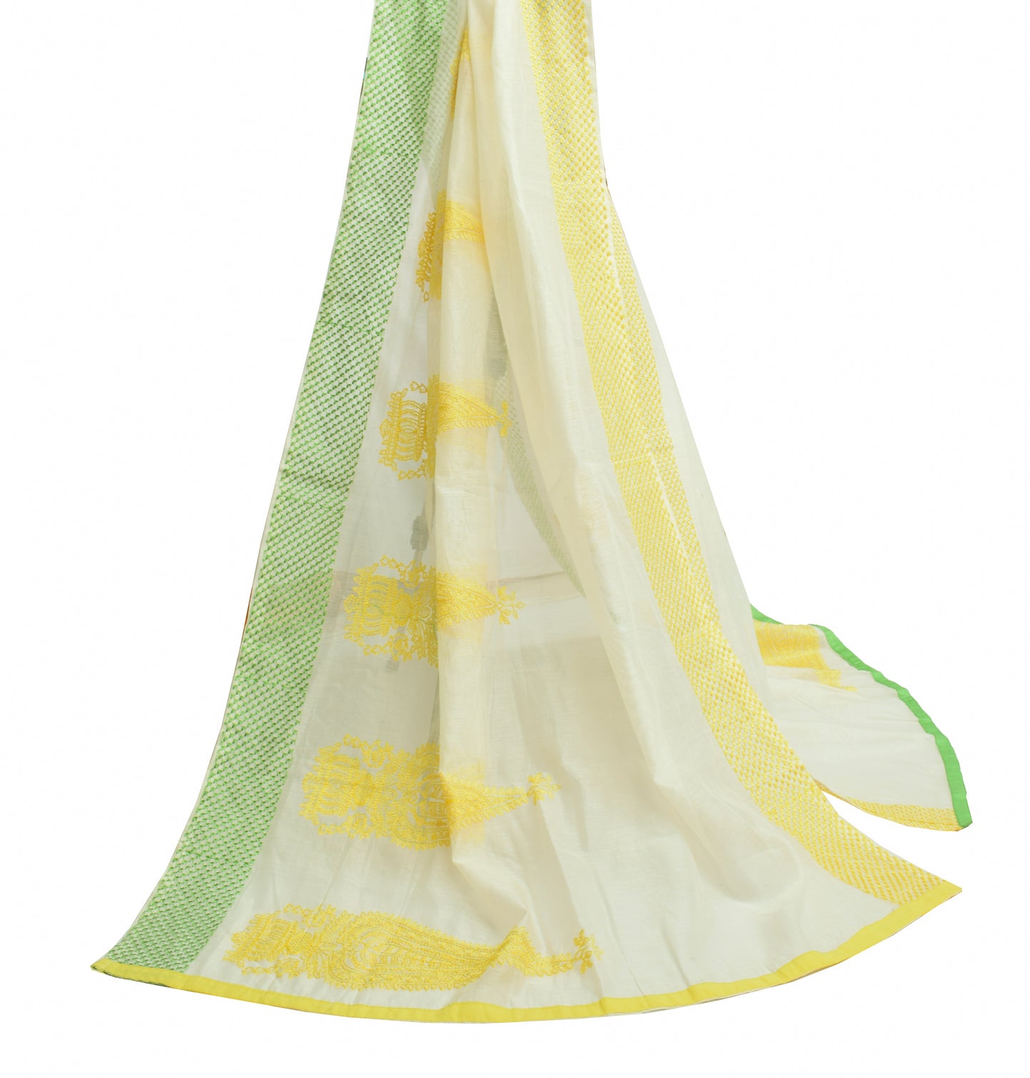Sushila Vintage Off White Indian Dupatta Blend Silk Embroidered Long Stole Wrap