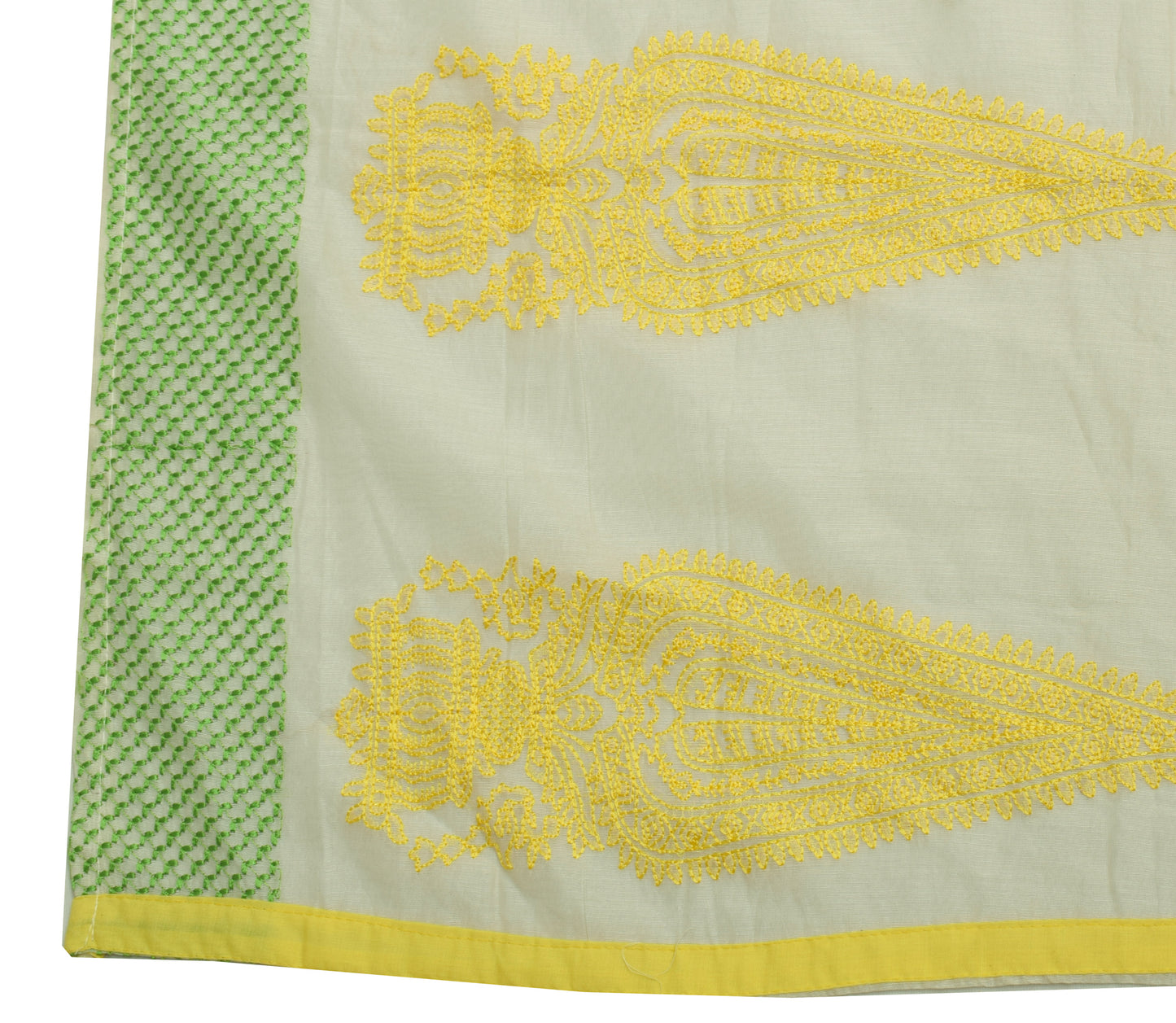 Sushila Vintage Off White Indian Dupatta Blend Silk Embroidered Long Stole Wrap