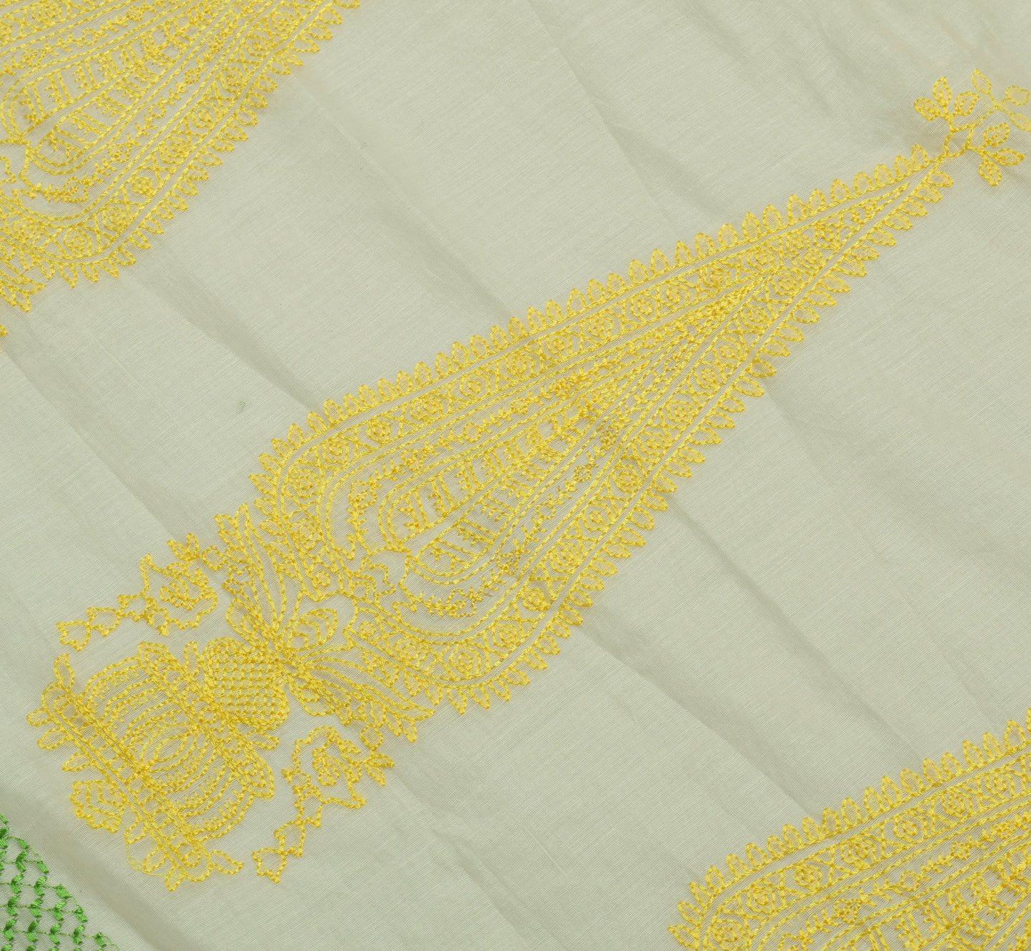 Sushila Vintage Off White Indian Dupatta Blend Silk Embroidered Long Stole Wrap