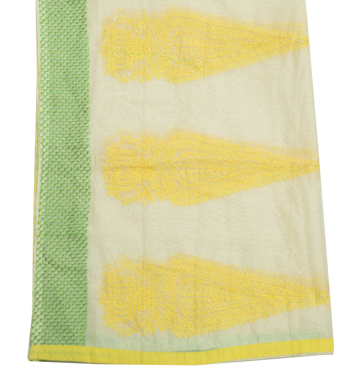 Sushila Vintage Off White Indian Dupatta Blend Silk Embroidered Long Stole Wrap