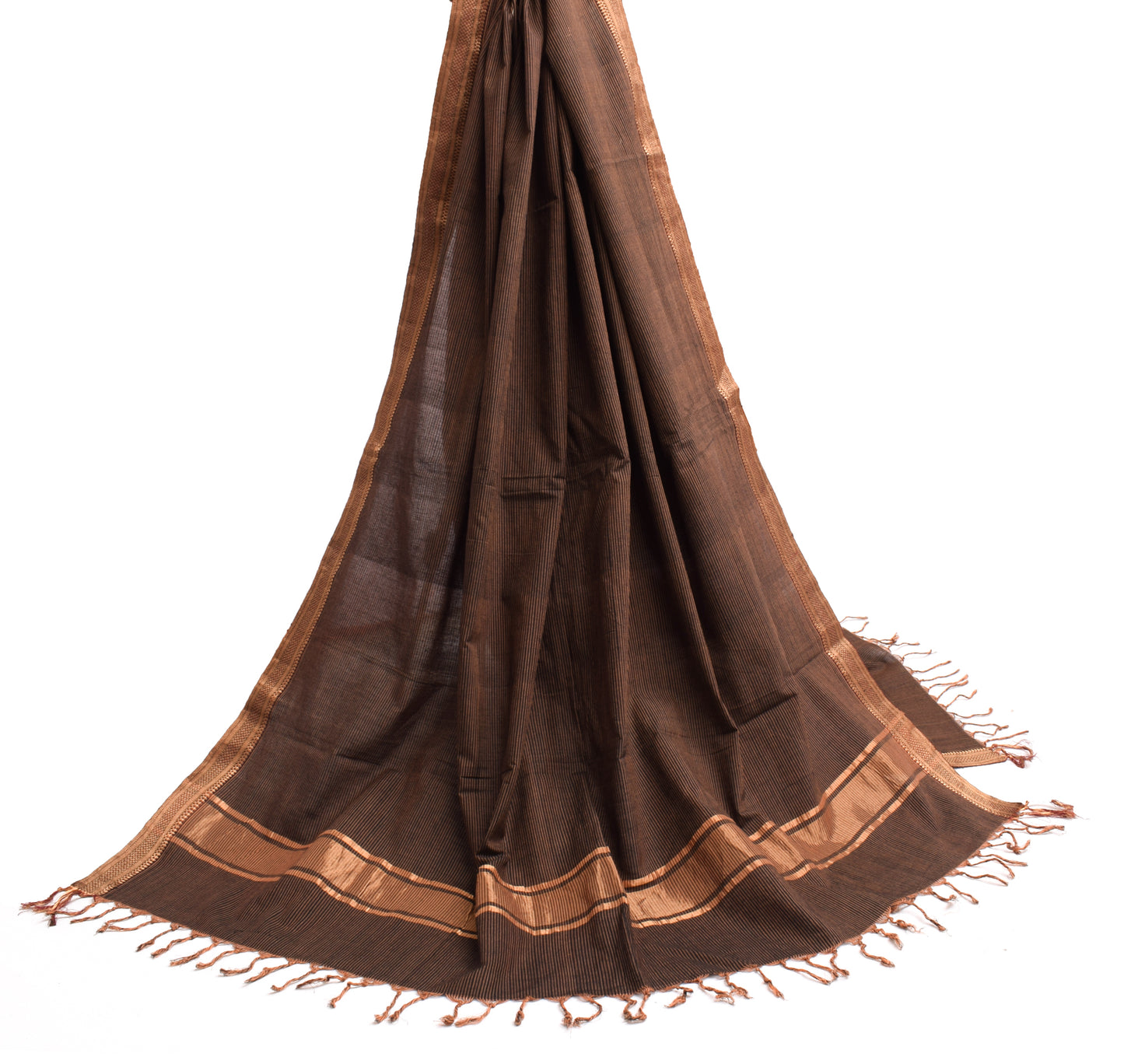 Sushila Vintage Black Indian Dupatta 100% Pure Cotton Woven Strips Long Stole