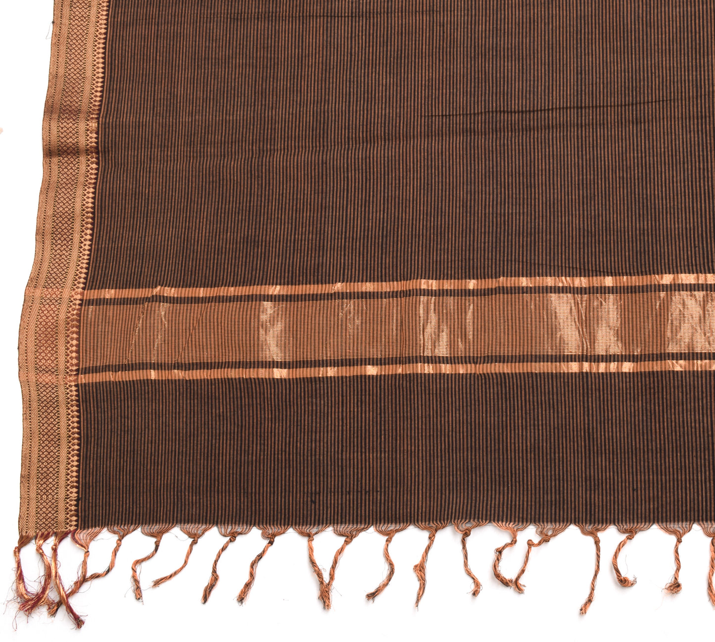 Sushila Vintage Black Indian Dupatta 100% Pure Cotton Woven Strips Long Stole