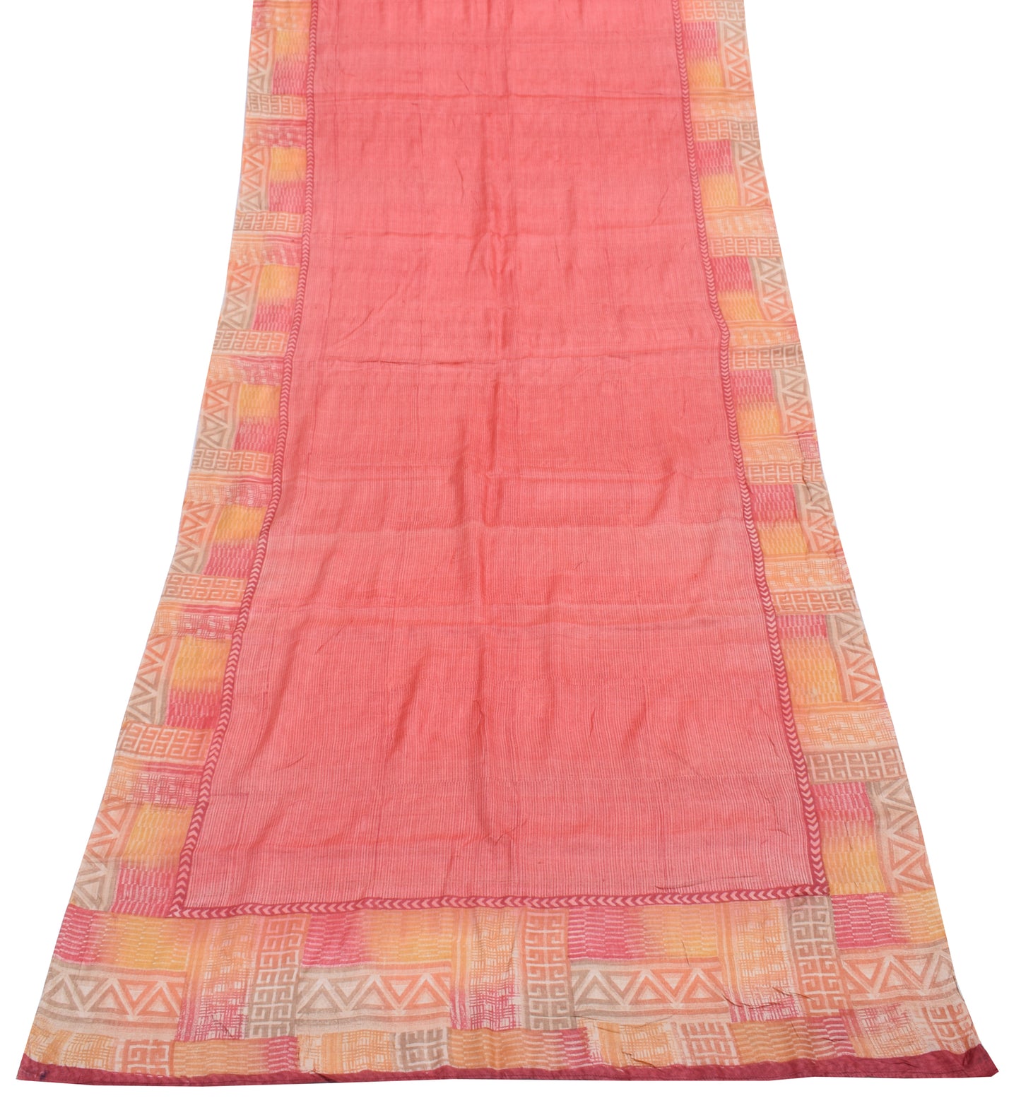 Sushila Vintage Peach Dupatta 100% Pure Silk Printed Strips Long Stole Veil Wrap