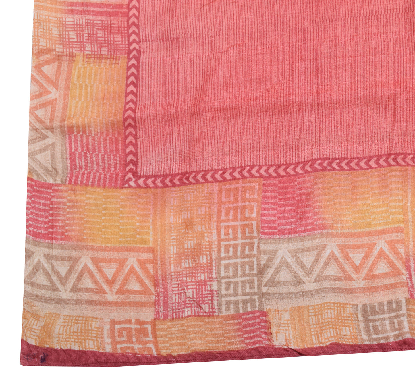 Sushila Vintage Peach Dupatta 100% Pure Silk Printed Strips Long Stole Veil Wrap