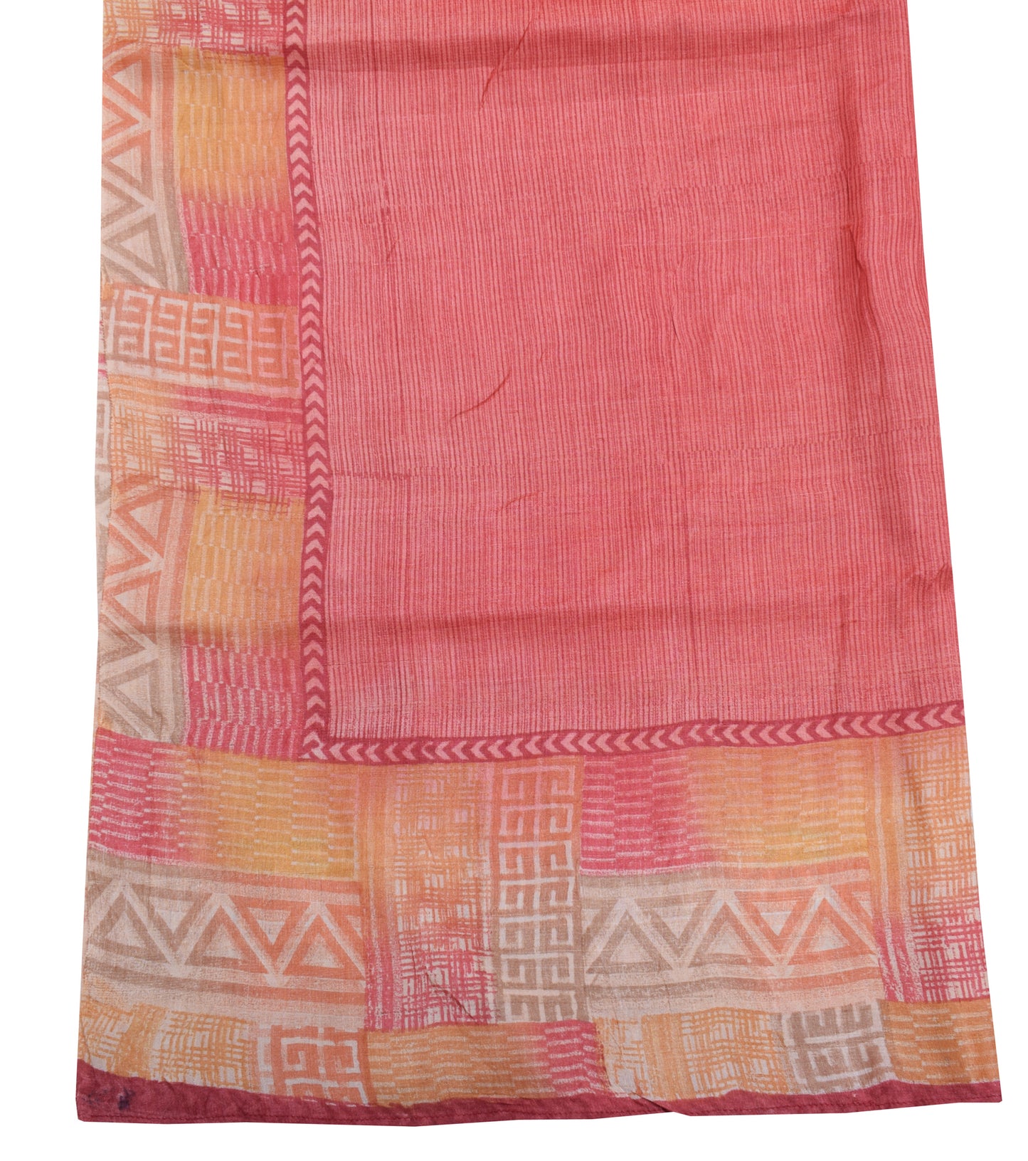 Sushila Vintage Peach Dupatta 100% Pure Silk Printed Strips Long Stole Veil Wrap