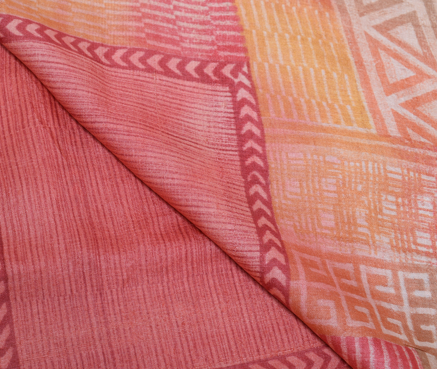 Sushila Vintage Peach Dupatta 100% Pure Silk Printed Strips Long Stole Veil Wrap