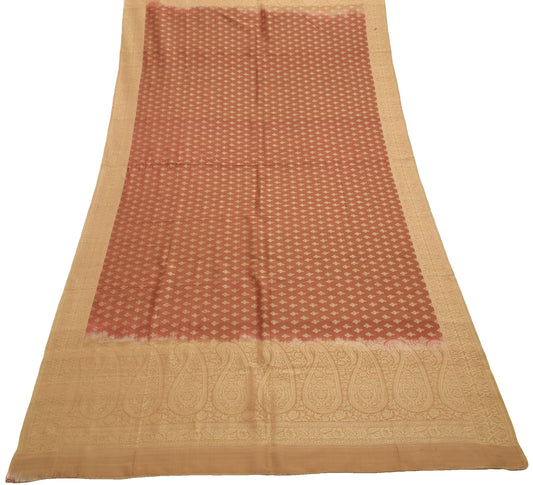 Sushila Vintage Brown Dupatta 100% Pure Silk All Over Woven Floral Long Stole