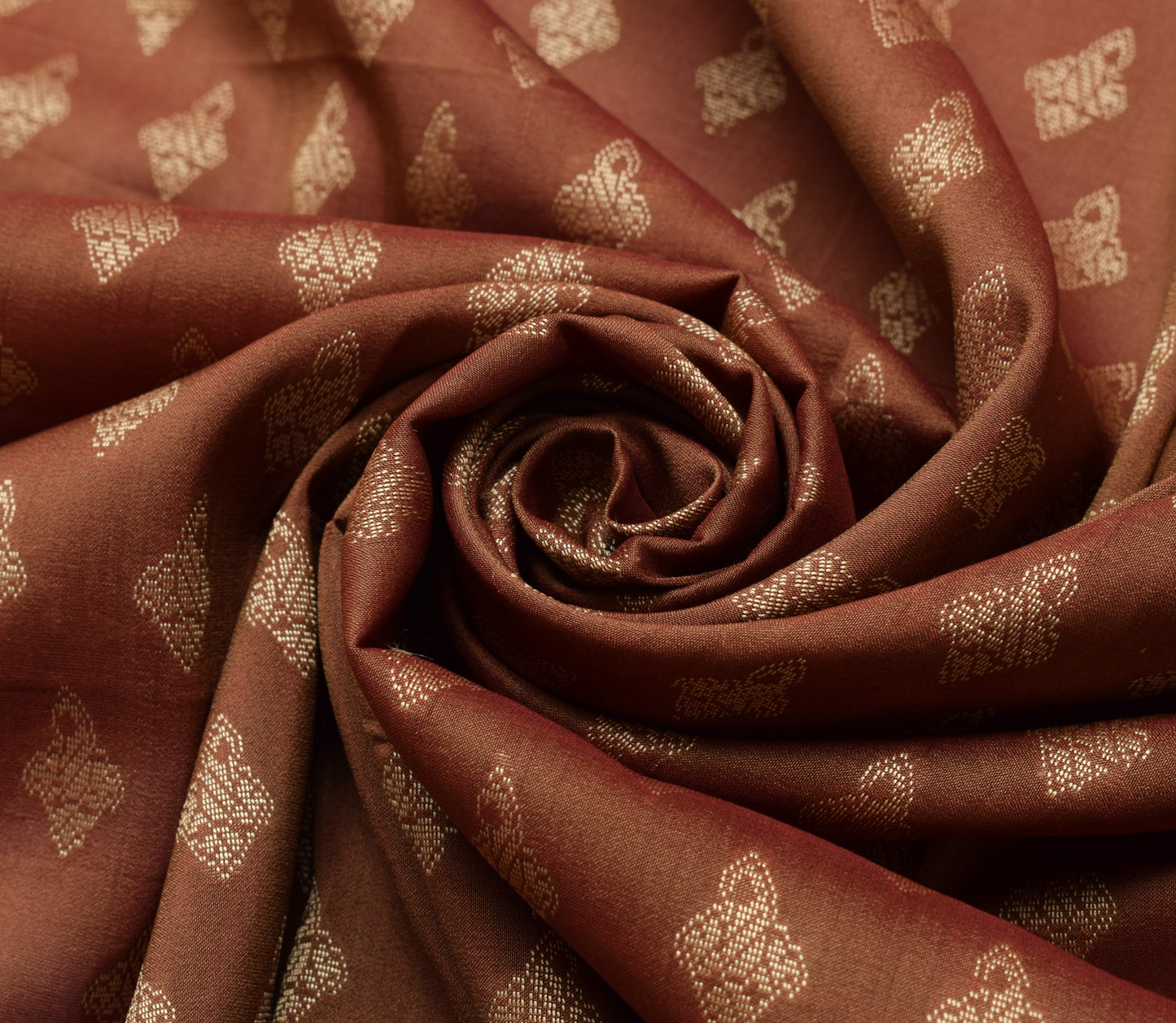 Sushila Vintage Brown Dupatta 100% Pure Silk All Over Woven Floral Long Stole