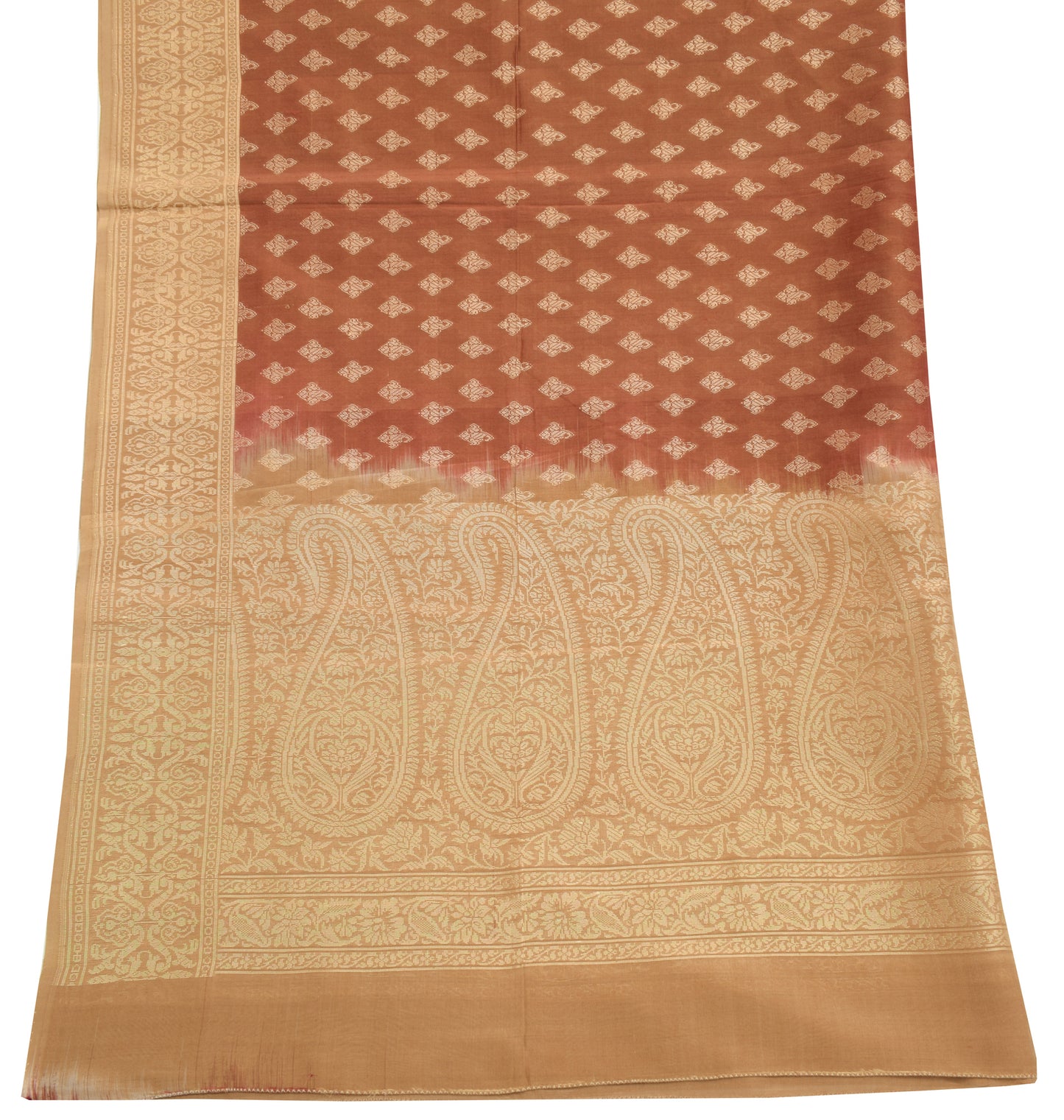 Sushila Vintage Brown Dupatta 100% Pure Silk All Over Woven Floral Long Stole