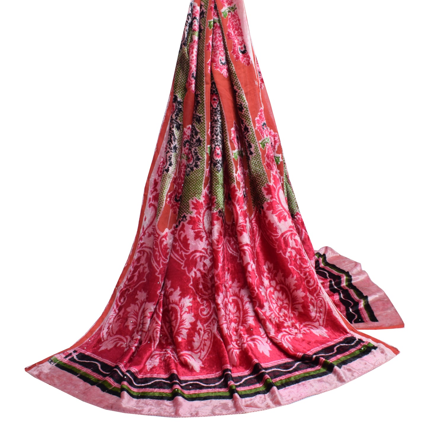 Sushila Vintage Dark Pink Indian Dupatta Velvet Woven Floral Long Stole Scarves