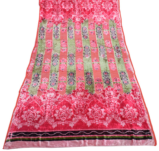 Sushila Vintage Dark Pink Indian Dupatta Velvet Woven Floral Long Stole Scarves