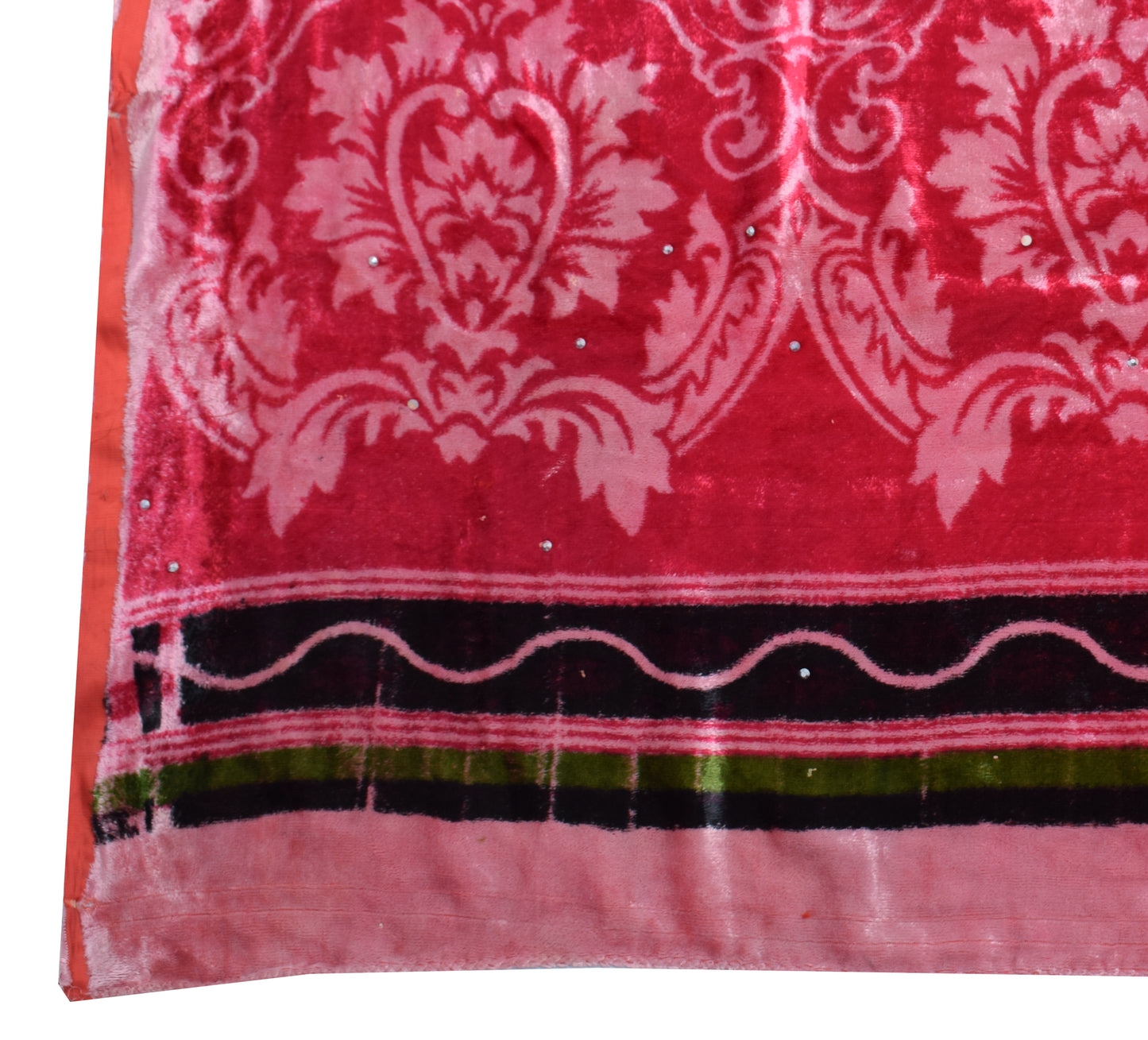Sushila Vintage Dark Pink Indian Dupatta Velvet Woven Floral Long Stole Scarves