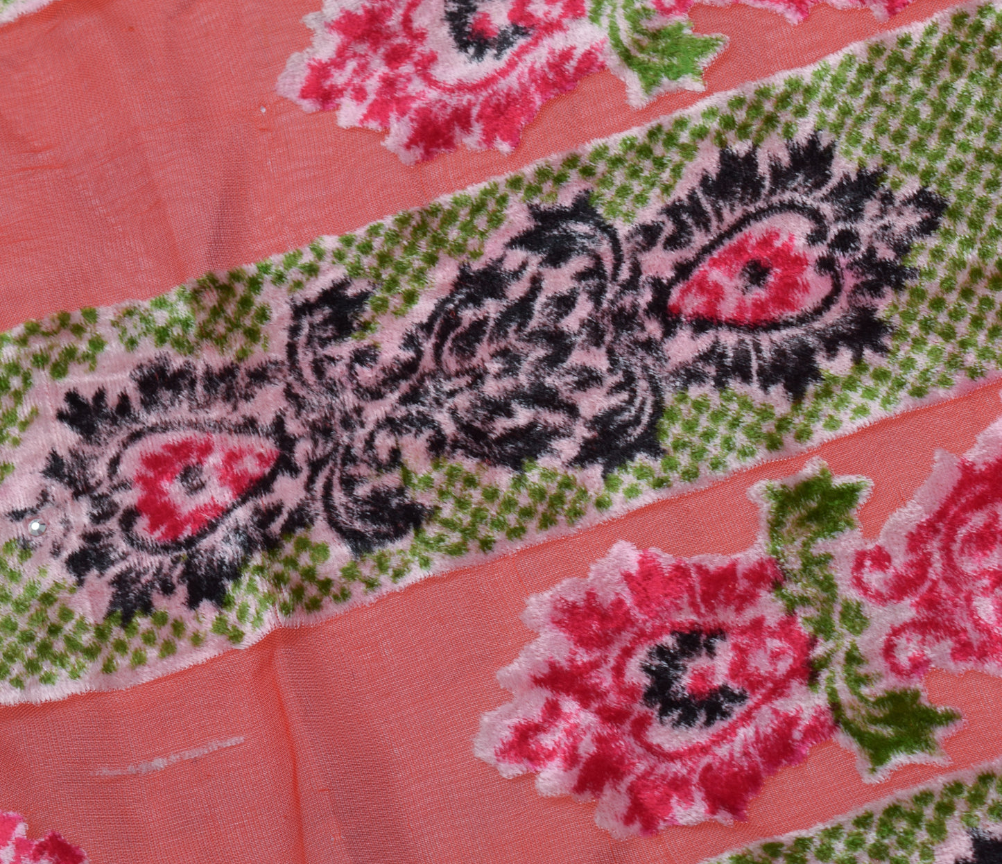 Sushila Vintage Dark Pink Indian Dupatta Velvet Woven Floral Long Stole Scarves