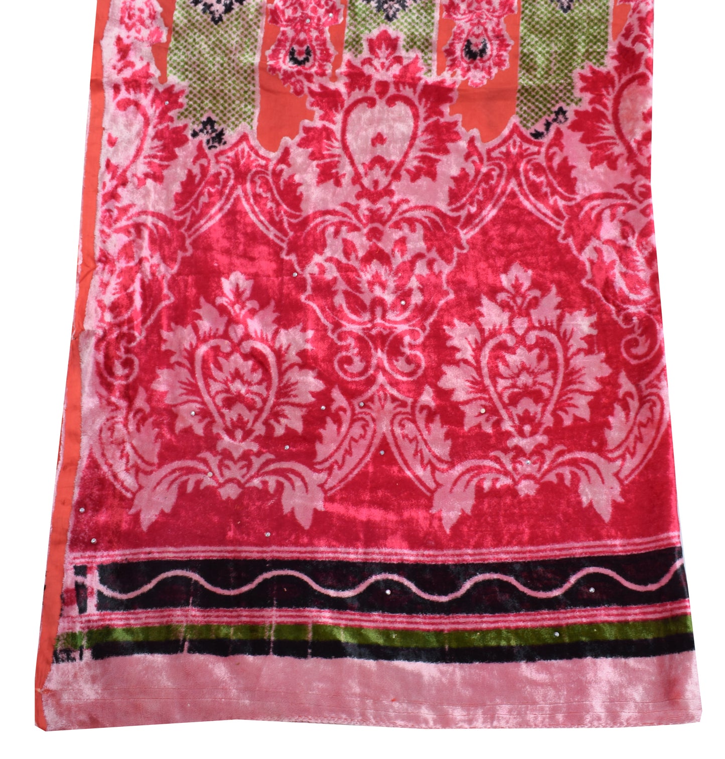 Sushila Vintage Dark Pink Indian Dupatta Velvet Woven Floral Long Stole Scarves